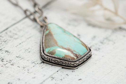 Large Sterling Silver and Number 8 Turquoise Necklace | Genuine Turquoise Necklace