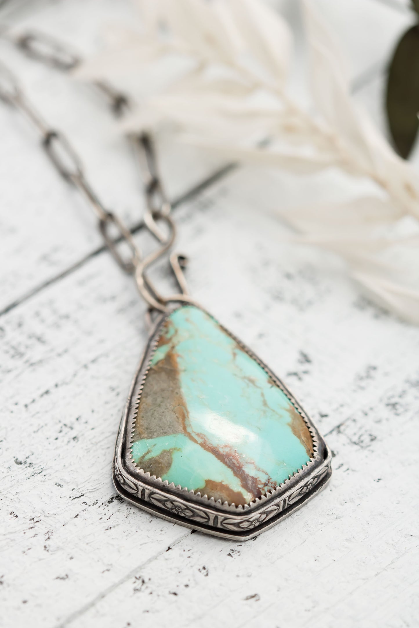 Large Sterling Silver and Number 8 Turquoise Necklace | Genuine Turquoise Necklace