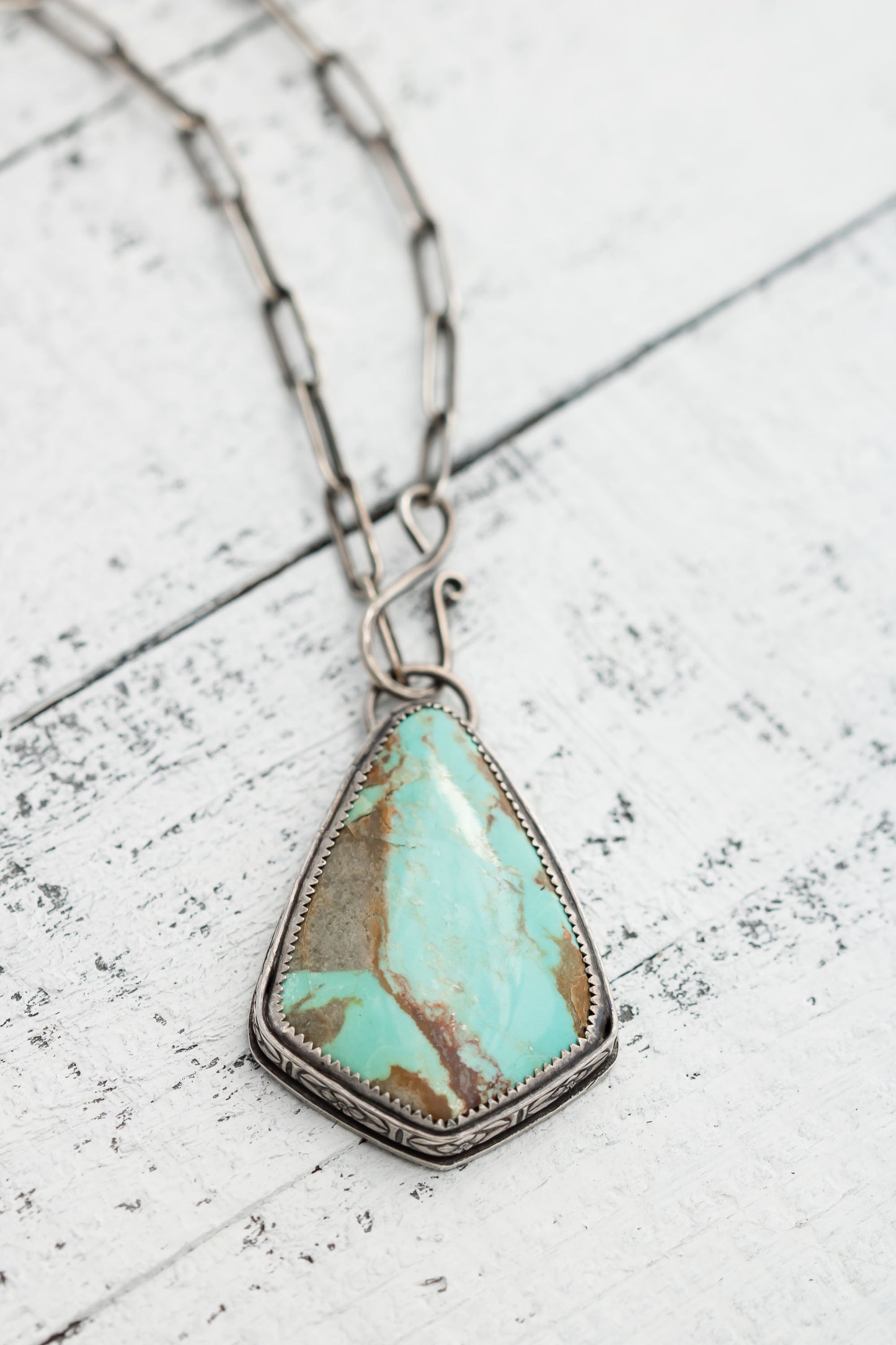 Large Sterling Silver and Number 8 Turquoise Necklace | Genuine Turquoise Necklace