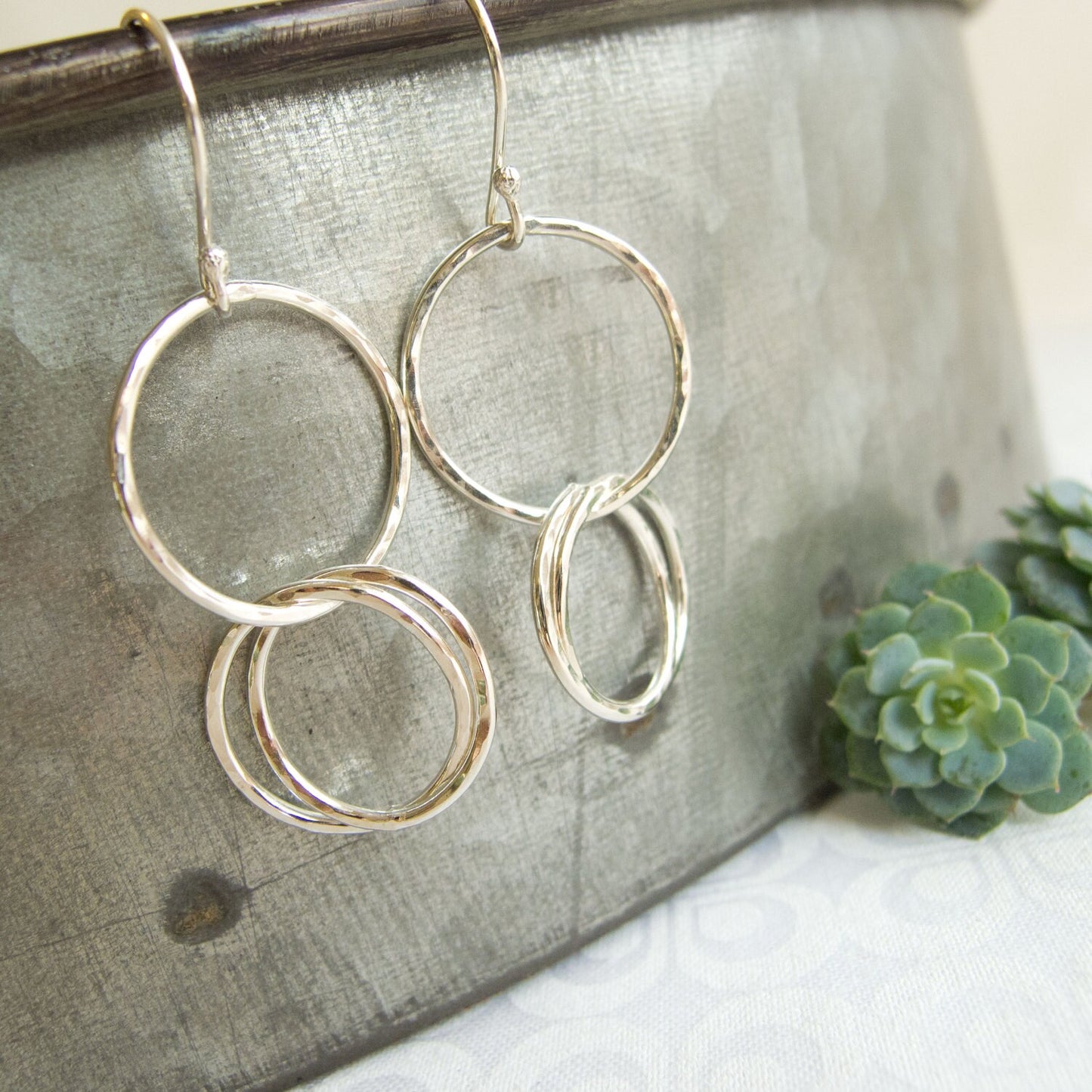 Sterling Silver Hoop Earrings • Everyday Jewelry • Hammered Silver Hoops • Triple Hoops • Boho Jewelry • Silver Hoops