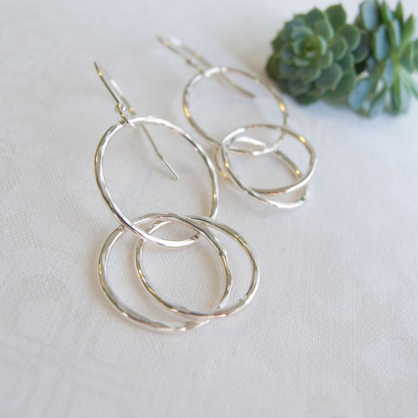 Sterling Silver Hoop Earrings • Everyday Jewelry • Hammered Silver Hoops • Triple Hoops • Boho Jewelry • Silver Hoops