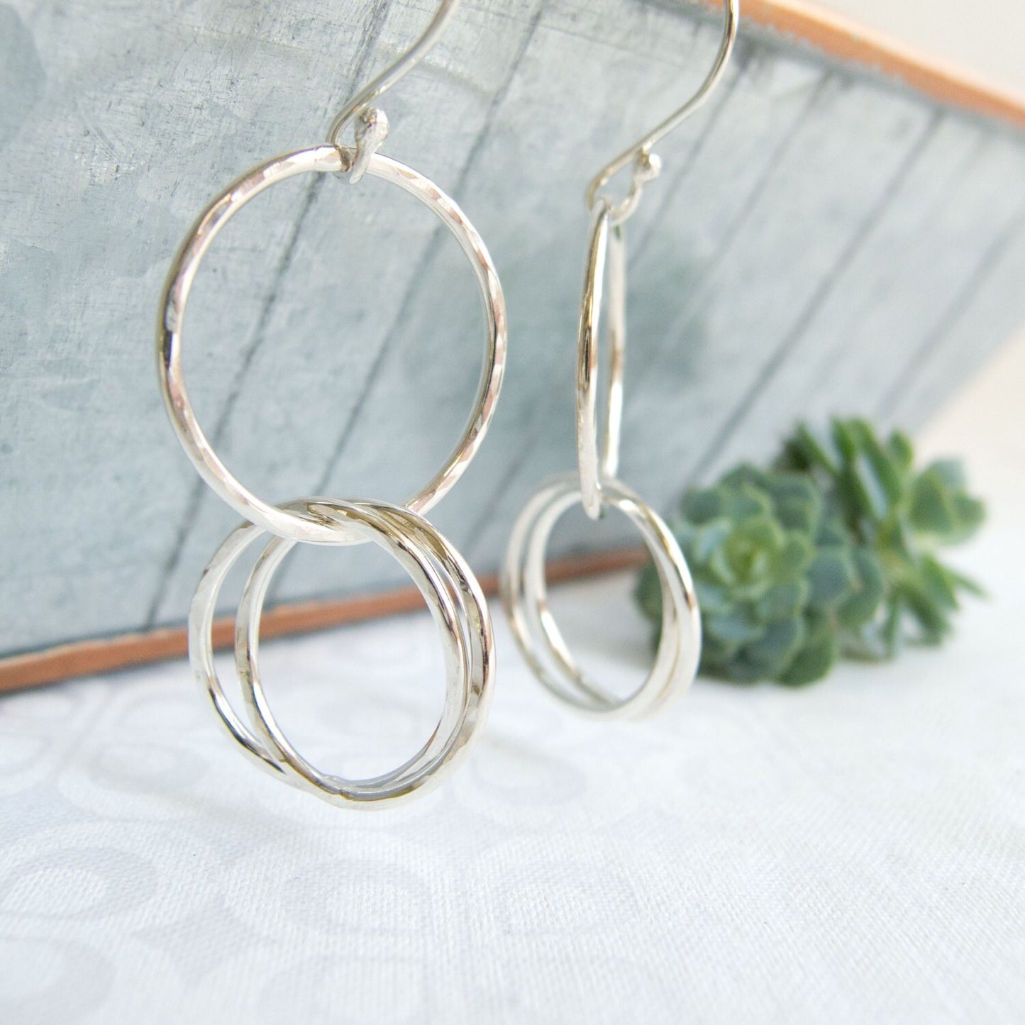 Sterling Silver Hoop Earrings • Everyday Jewelry • Hammered Silver Hoops • Triple Hoops • Boho Jewelry • Silver Hoops