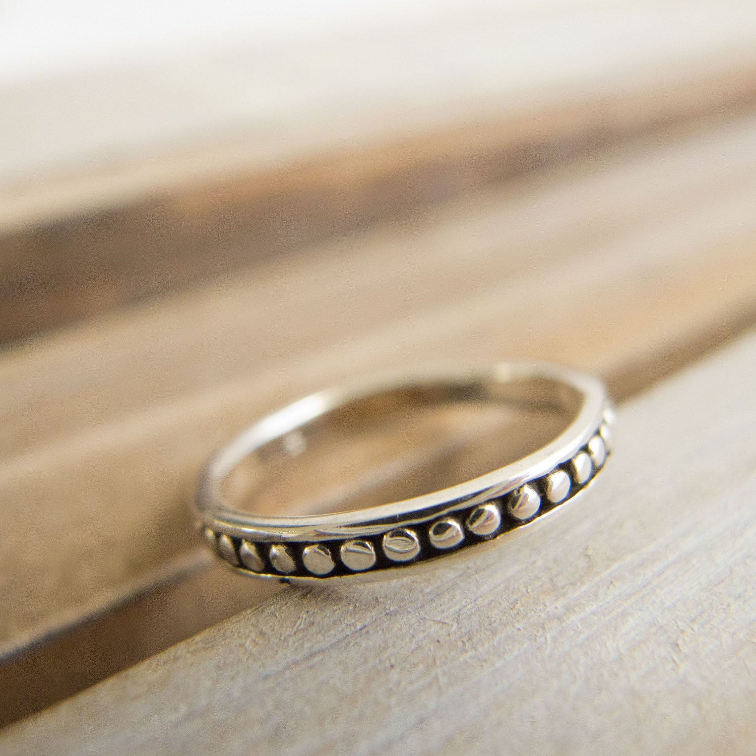 Handcrafted Sterling Silver Dot Milgrain Ring - Minimalist Stacking Ring for Women
