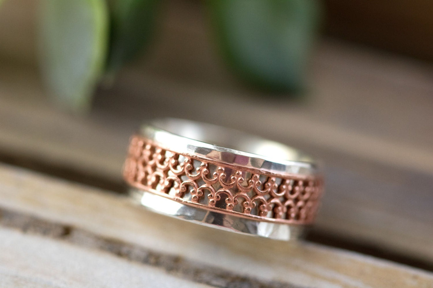 Spinner Ring For Women, Anxiety Jewelry, Fidget Ring, Boho Jewelry, Sterling Silver, Worry Ring, Crown Wire, Copper Spinner, Spinning Ring