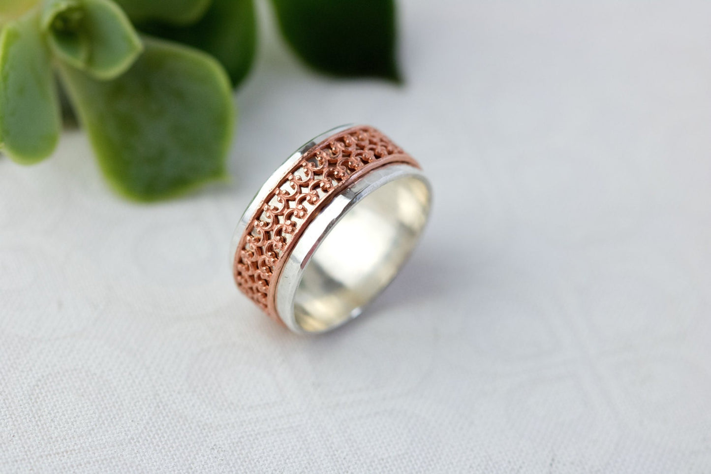 Spinner Ring For Women, Anxiety Jewelry, Fidget Ring, Boho Jewelry, Sterling Silver, Worry Ring, Crown Wire, Copper Spinner, Spinning Ring