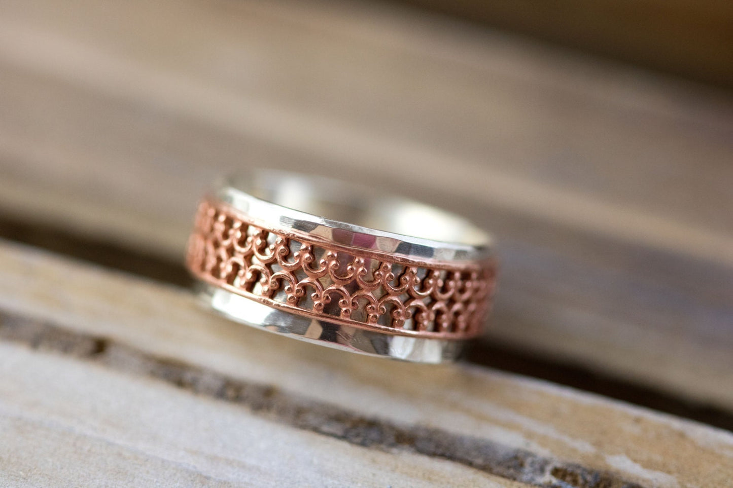 Spinner Ring For Women, Anxiety Jewelry, Fidget Ring, Boho Jewelry, Sterling Silver, Worry Ring, Crown Wire, Copper Spinner, Spinning Ring