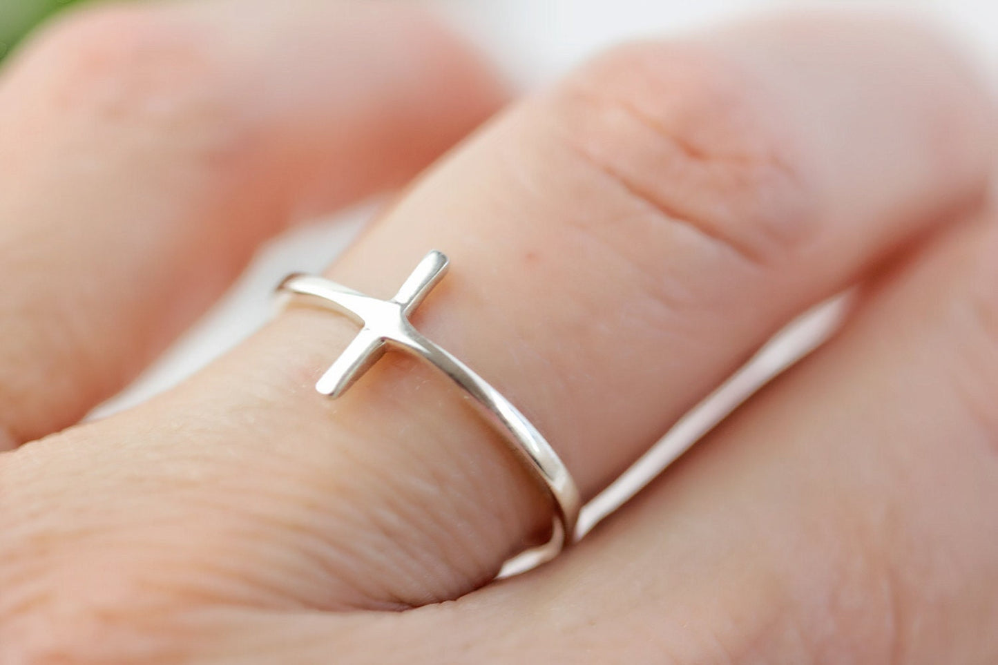 Sideways Cross Ring, Sterling Silver Cross Ring, Christian Rings