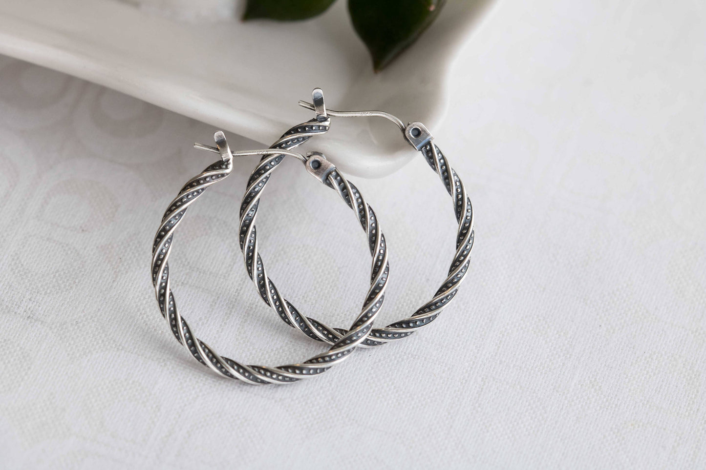 Sterling Silver Twisted Hoop, Latch Back Hoop Earring, Medium Hoop Earring, Large Hoop Earring, Every Day Earrings, Jewelry