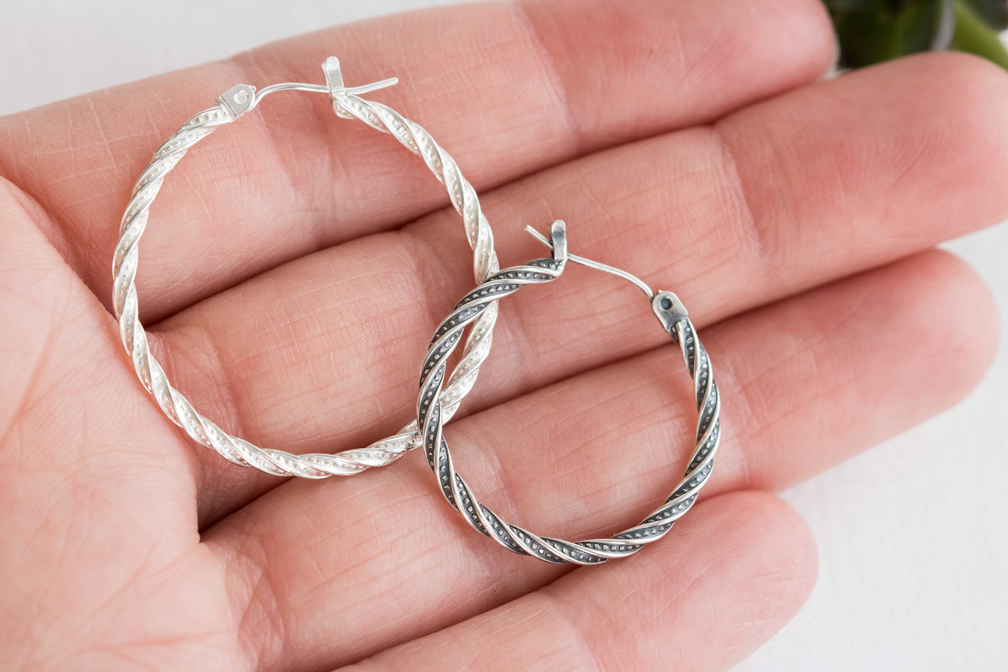 Sterling Silver Twisted Hoop, Latch Back Hoop Earring, Medium Hoop Earring, Large Hoop Earring, Every Day Earrings, Jewelry