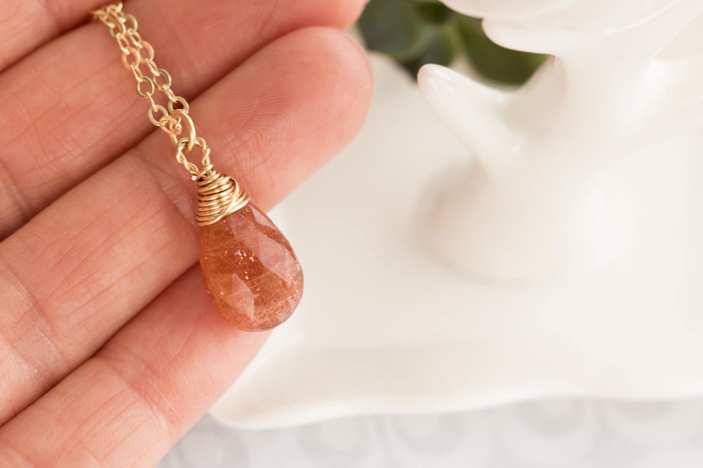 Gold Sunstone Necklace | Gold Necklace for Women