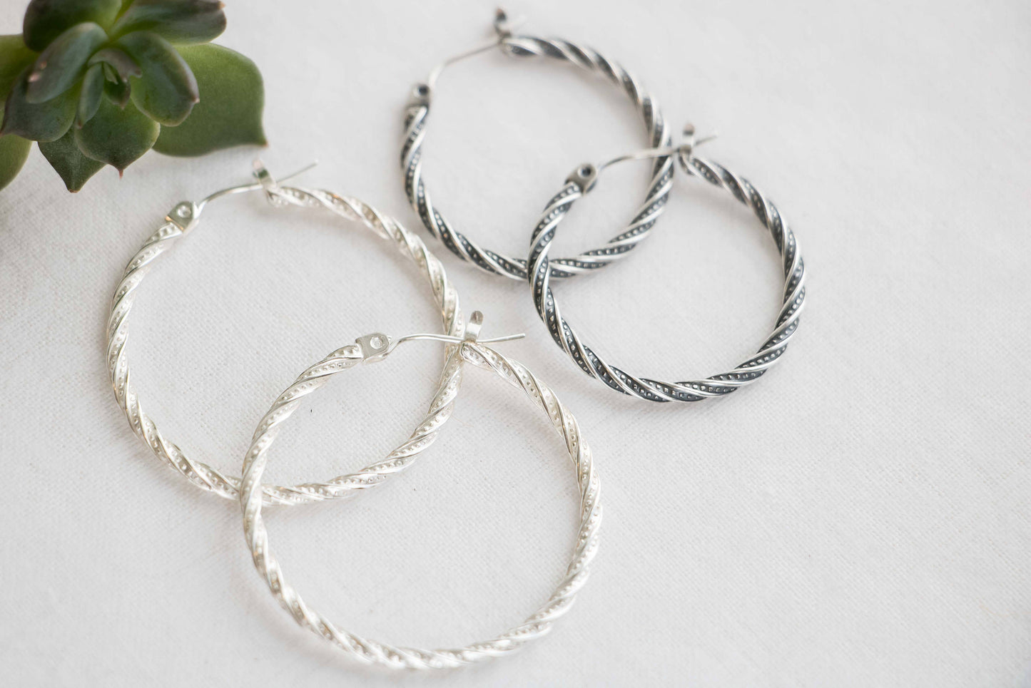 Sterling Silver Twisted Hoop, Latch Back Hoop Earring, Medium Hoop Earring, Large Hoop Earring, Every Day Earrings, Jewelry