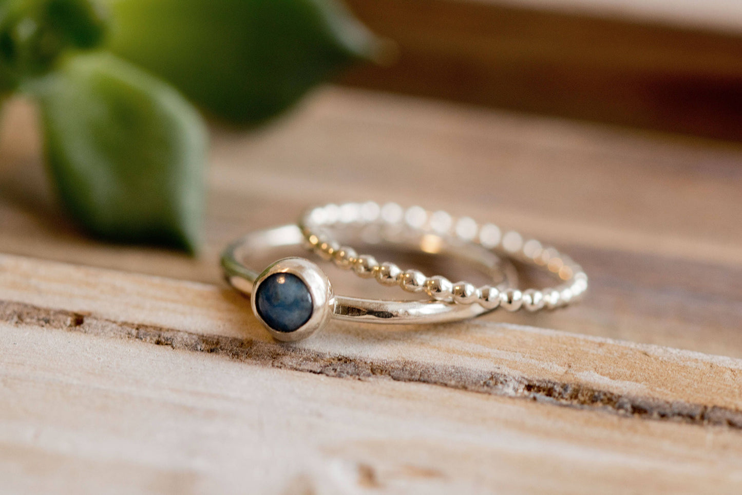 Sterling Silver and Denim Lapis Stacking Ring Set