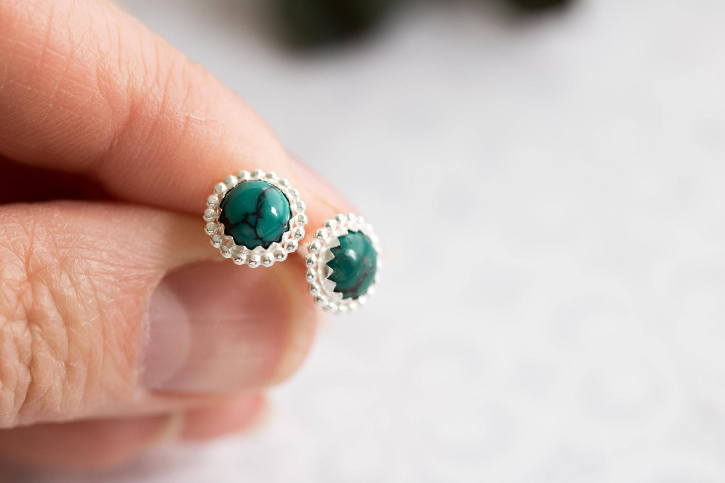 Turquoise Stud Earrings, Sterling Silver Stud Earrings, Gemstone Earrings, Gemstone Stud Earrings, Post Earrings, Earrings