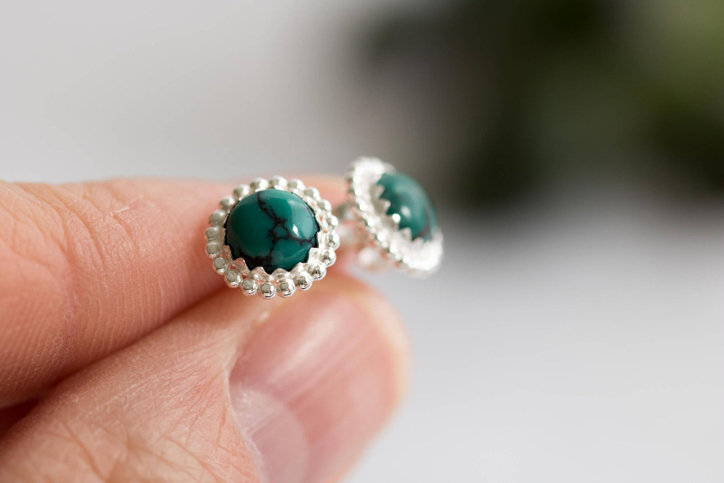 Turquoise Stud Earrings, Sterling Silver Stud Earrings, Gemstone Earrings, Gemstone Stud Earrings, Post Earrings, Earrings