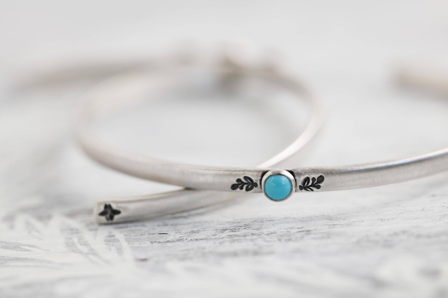 Thin Sterling Silver Turquoise Cuff Bracelet, Silver Turquoise Bangle, Botanical Jewelry, Fern Jewelry, Floral Cuff Bracelet, Style