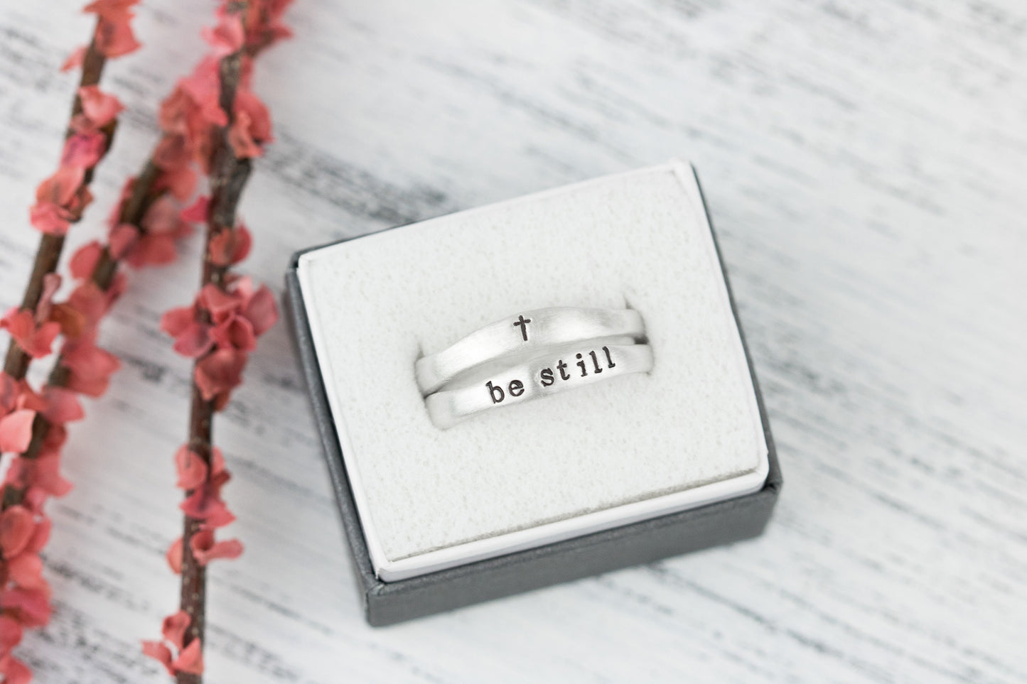 Sterling Silver Cross Ring For Women, Sterling Silver Stackable Christian Be Still Ring