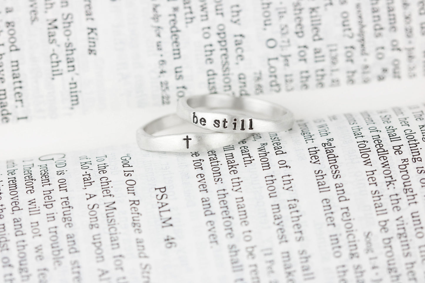 Sterling Silver Cross Ring For Women, Sterling Silver Stackable Christian Be Still Ring