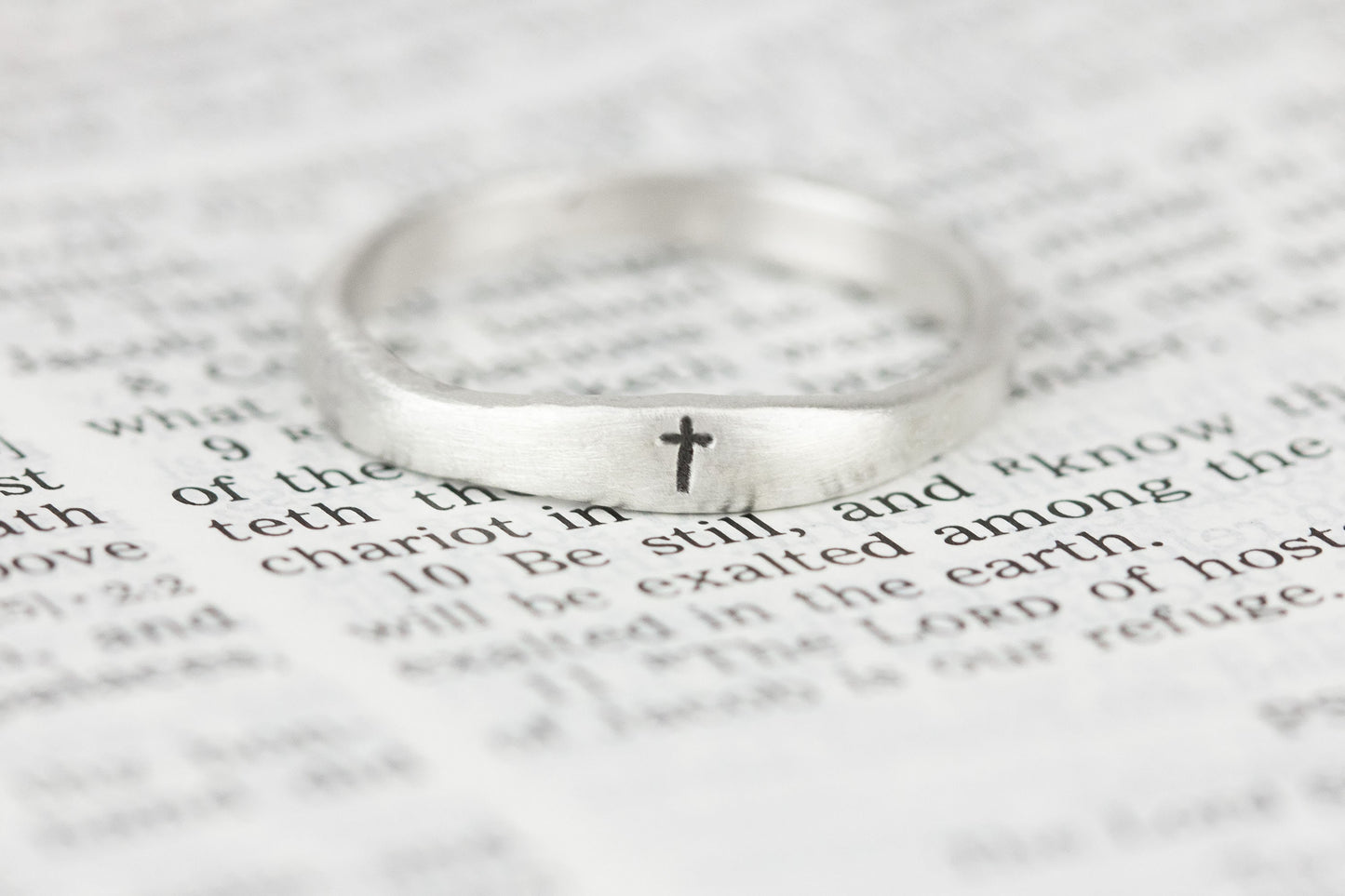 Sterling Silver Cross Ring For Women, Sterling Silver Stackable Christian Be Still Ring