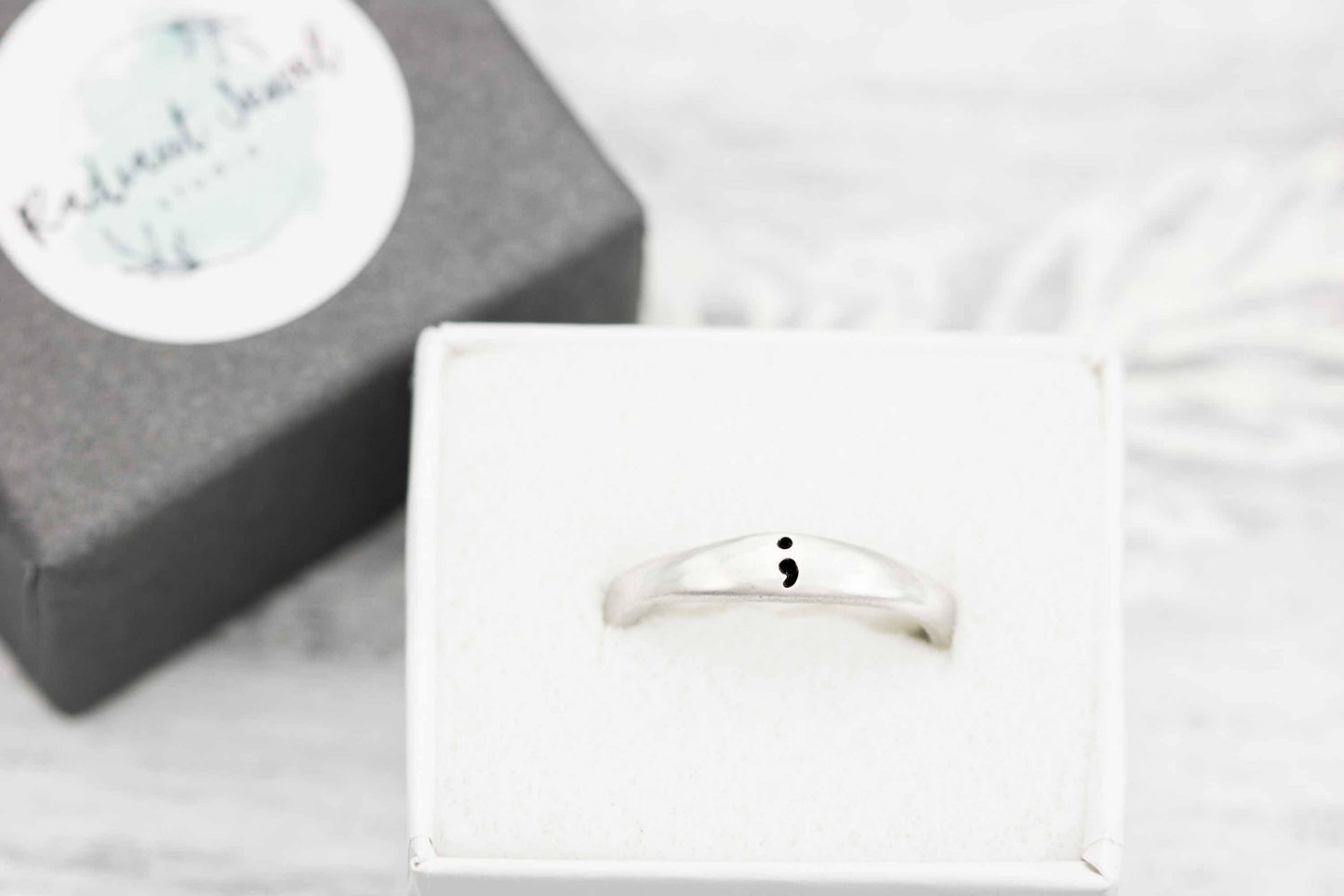 Sterling Silver Semi Colon Suicide and Mental Illness Awareness Ring, Depression, Anxiety Jewelry, Mental Health, Suicide Prevention