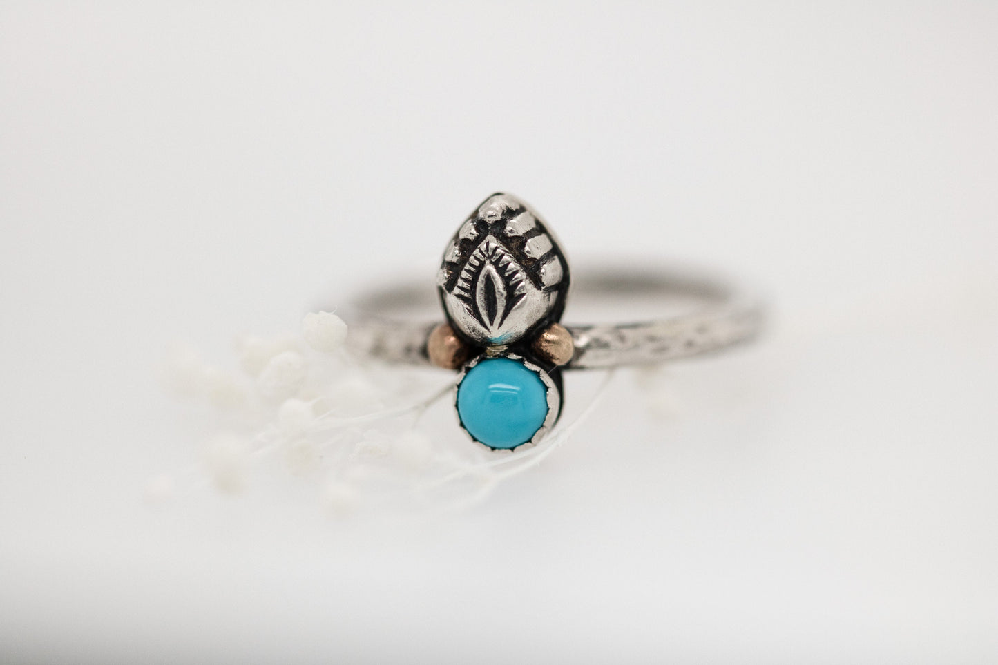 Sterling Silver 14k Gold Turquoise Ring, Solid Gold Accents, Boho Ring, Sleeping Beauty Turquoise