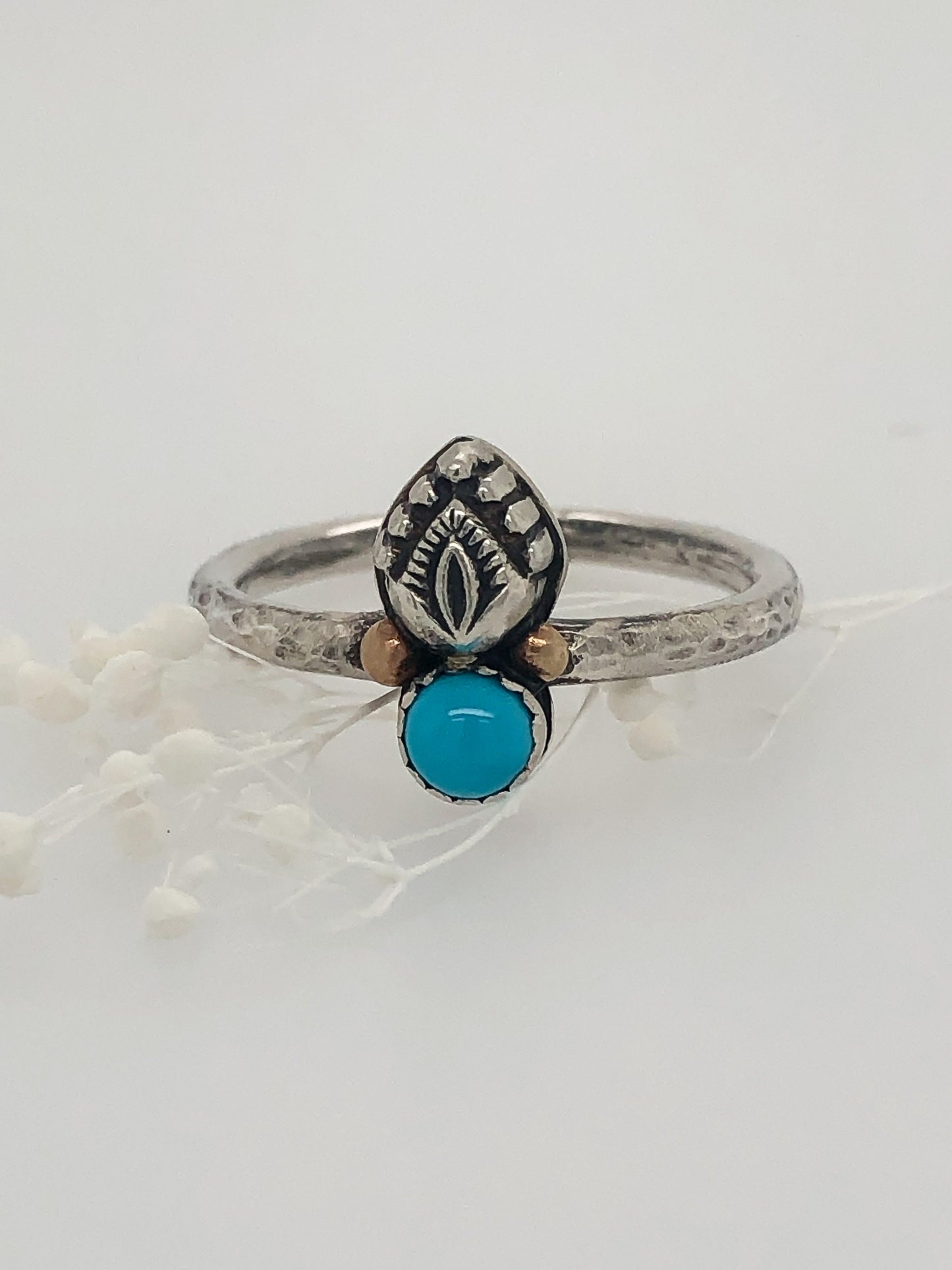 Sterling Silver 14k Gold Turquoise Ring, Solid Gold Accents, Boho Ring, Sleeping Beauty Turquoise