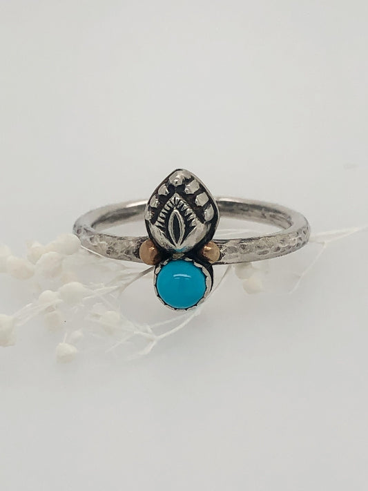 Sterling Silver 14k Gold Turquoise Ring, Solid Gold Accents, Boho Ring, Sleeping Beauty Turquoise