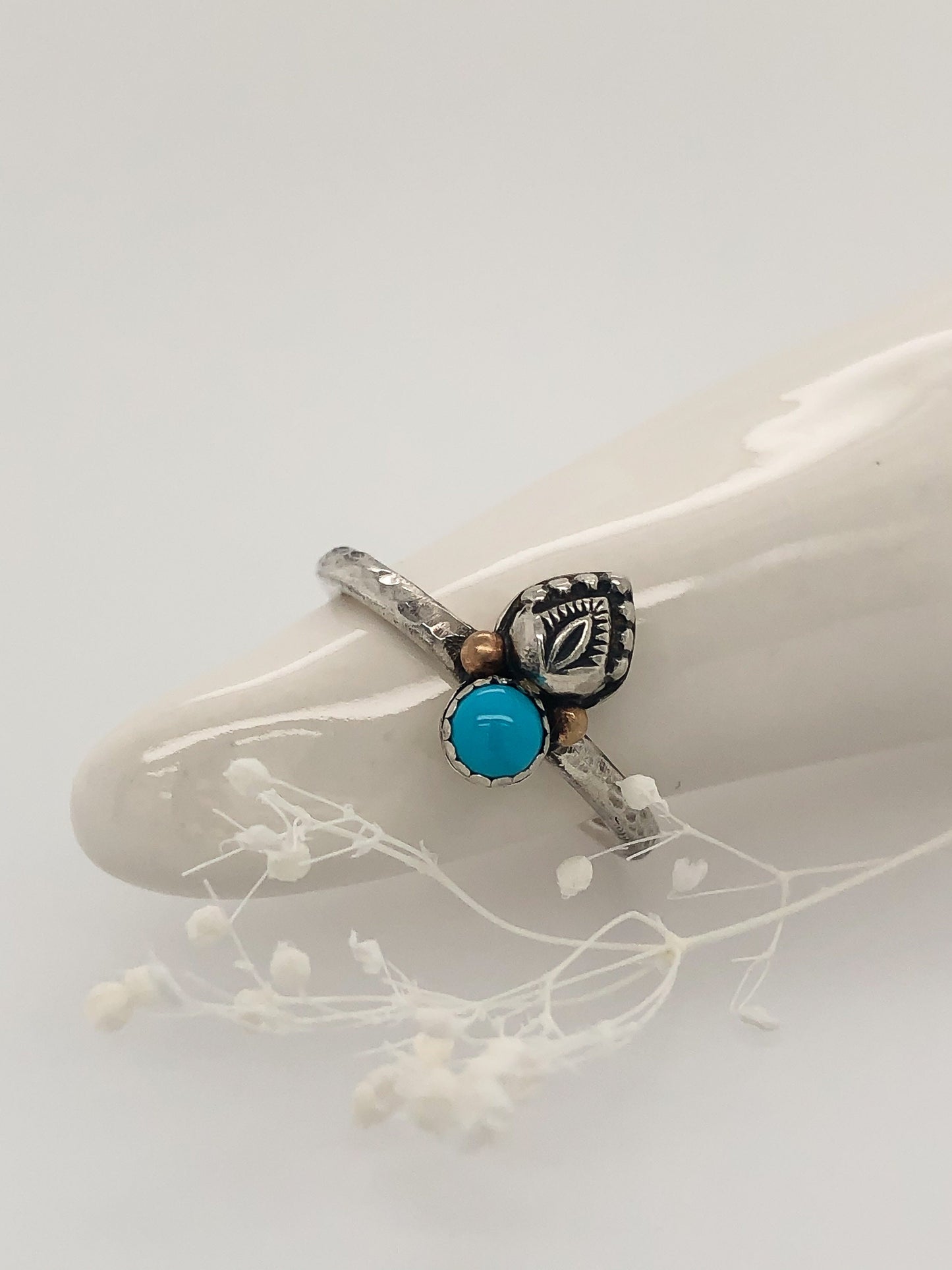 Sterling Silver 14k Gold Turquoise Ring, Solid Gold Accents, Boho Ring, Sleeping Beauty Turquoise