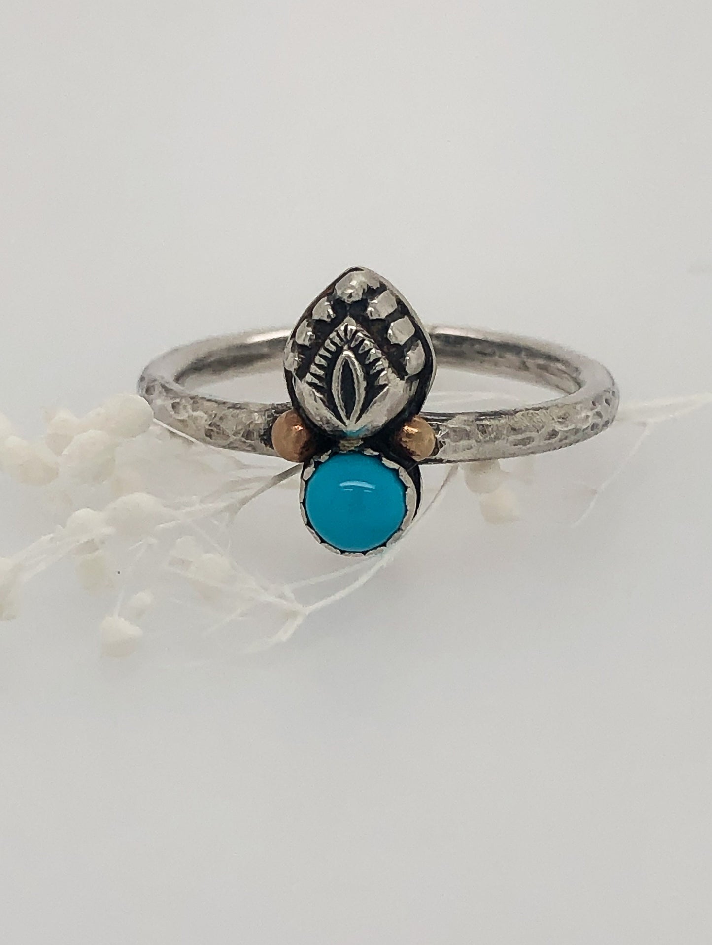 Sterling Silver 14k Gold Turquoise Ring, Solid Gold Accents, Boho Ring, Sleeping Beauty Turquoise