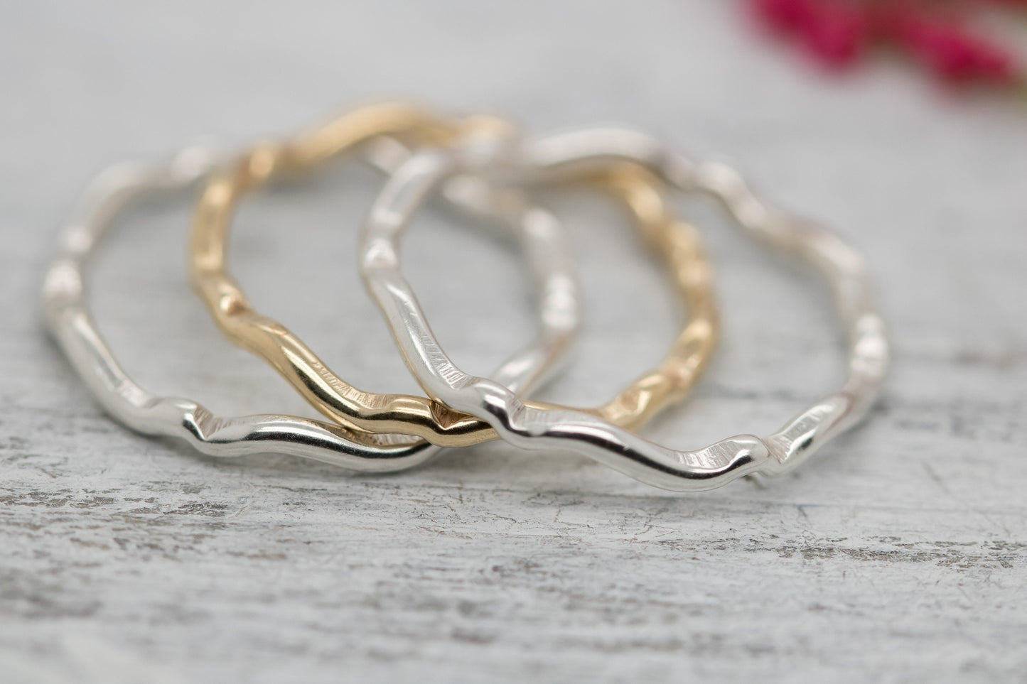 Sterling Silver and Solid 14K Gold Stacking Rings ∙ Wavy Stacker Rings ∙ Scalloped Ring ∙ Wave Ring Set