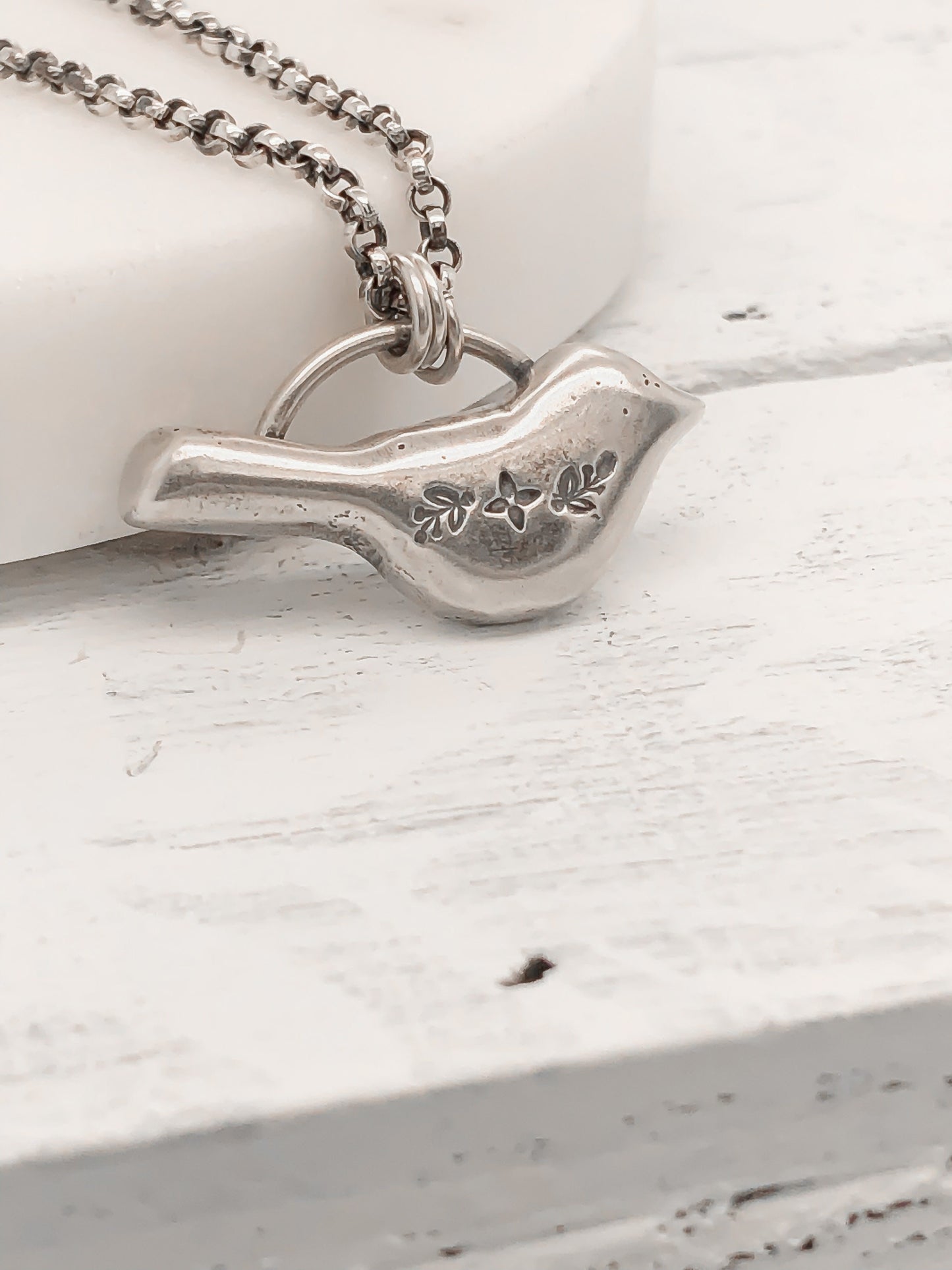 Sterling Silver Floral Bird Necklace • Bird Lover Gift • Nature Jewelry Woman • Small Bird Necklace • Bird Watching Gift • Botanical Jewelry