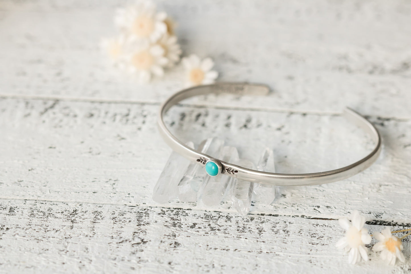 Thin Sterling Silver Turquoise Cuff Bracelet, Silver Turquoise Bangle, Botanical Jewelry, Fern Jewelry, Floral Cuff Bracelet, Style