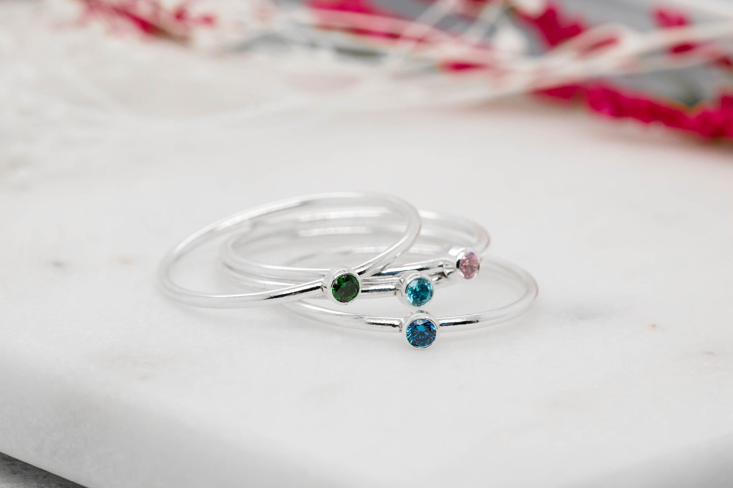 Sterling Silver Birthstone Stacking Ring Set