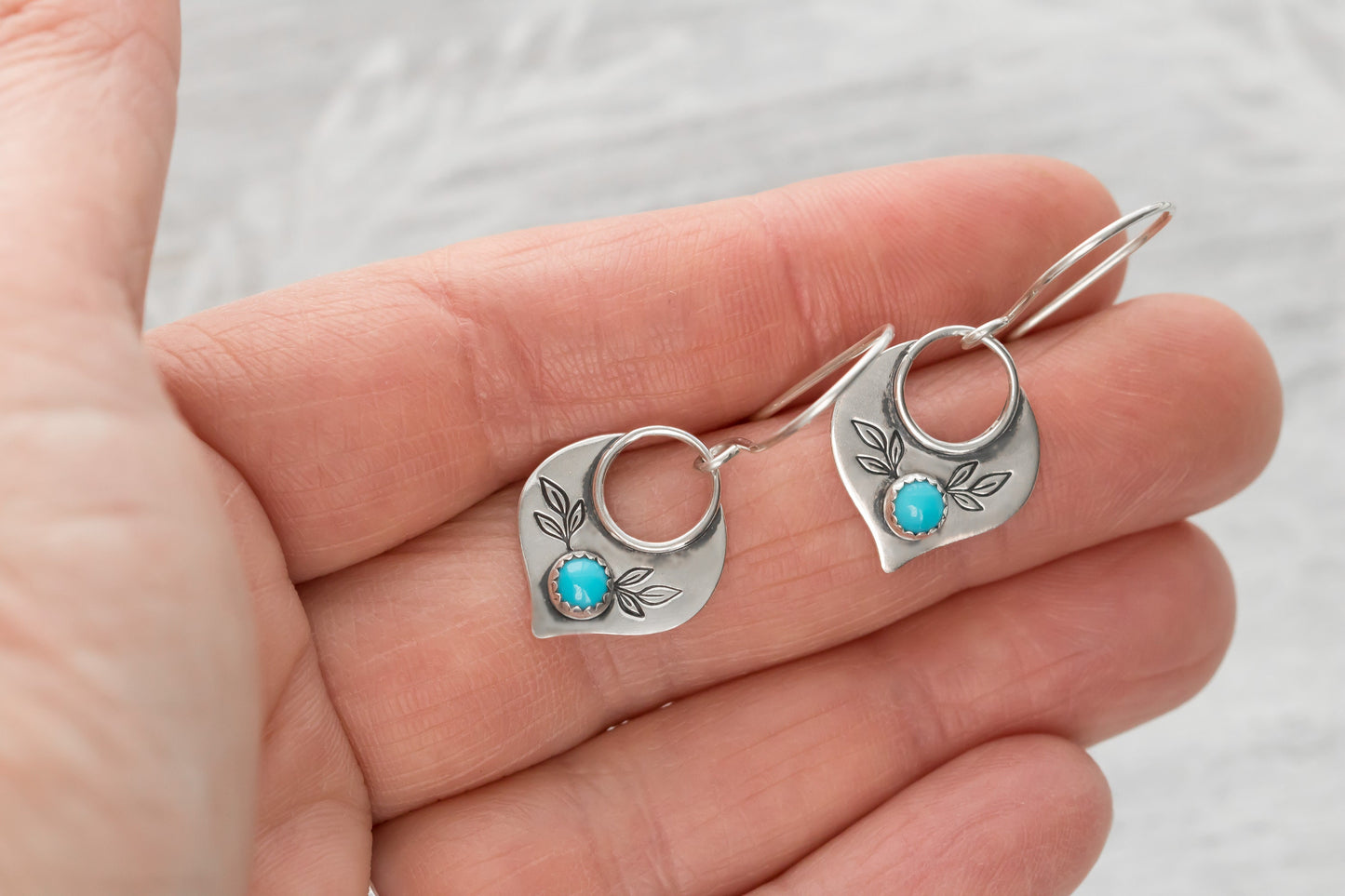 Sterling Silver & Turquoise Lotus Petal Earrings • Floral Earrings • Quatrefoil Earrings • Marrakesh Drop Dangle Earring • Artisan Jewelry