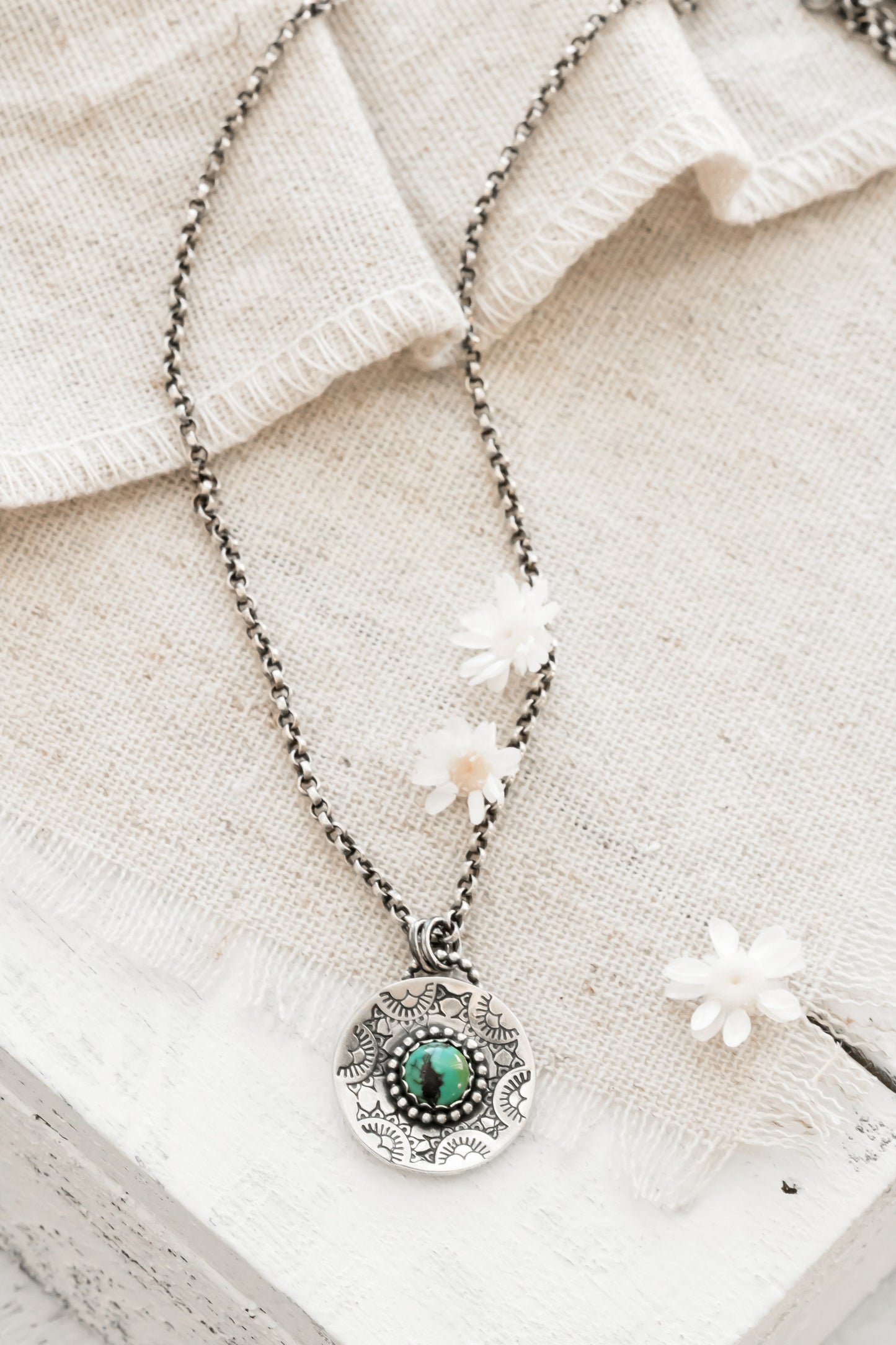 Sterling Silver Turquoise • Mandala Necklace  • Tribal Jewelry • Handmade Artisan Jewelry • Boho Southwestern Pendant • Medallion Charm