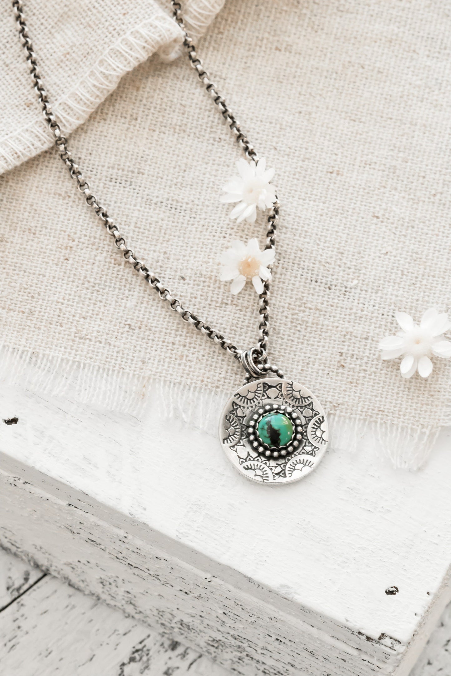 Sterling Silver Turquoise • Mandala Necklace  • Tribal Jewelry • Handmade Artisan Jewelry • Boho Southwestern Pendant • Medallion Charm