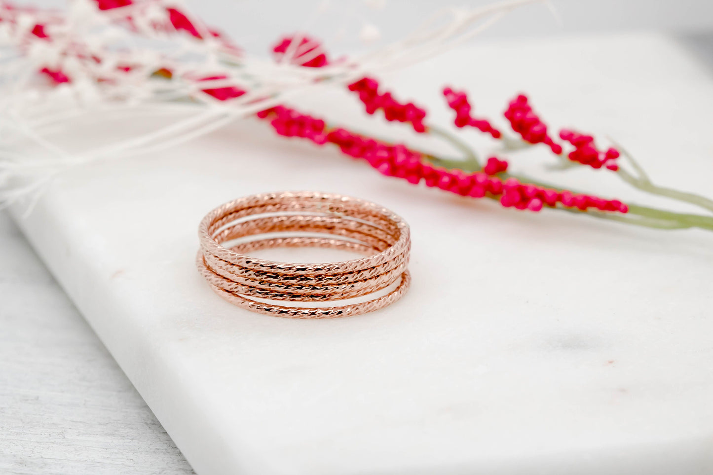 Rose Gold Sparkle Stacking Ring • Stackable Ring •Textured Rings • Stacking Jewelry •  Dainty Thin Rings • Thumb Ring • Rose Gold Filled