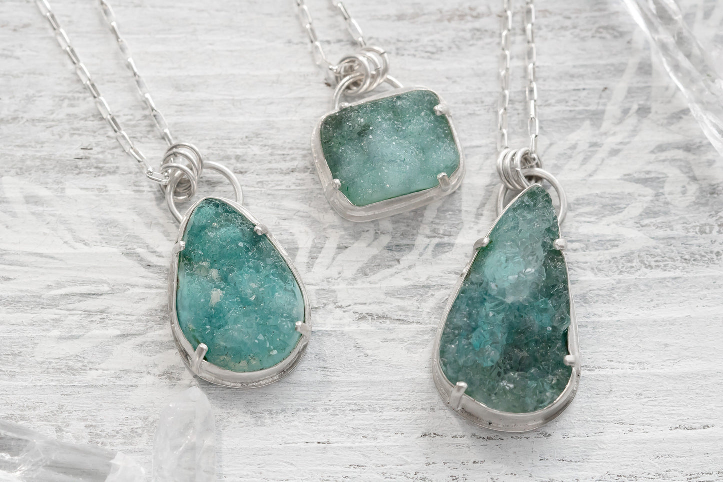 Gem Silica Chrysocolla Druzy Necklace - OOAK - One of a Kind Necklace - Sterling Silver Druzy