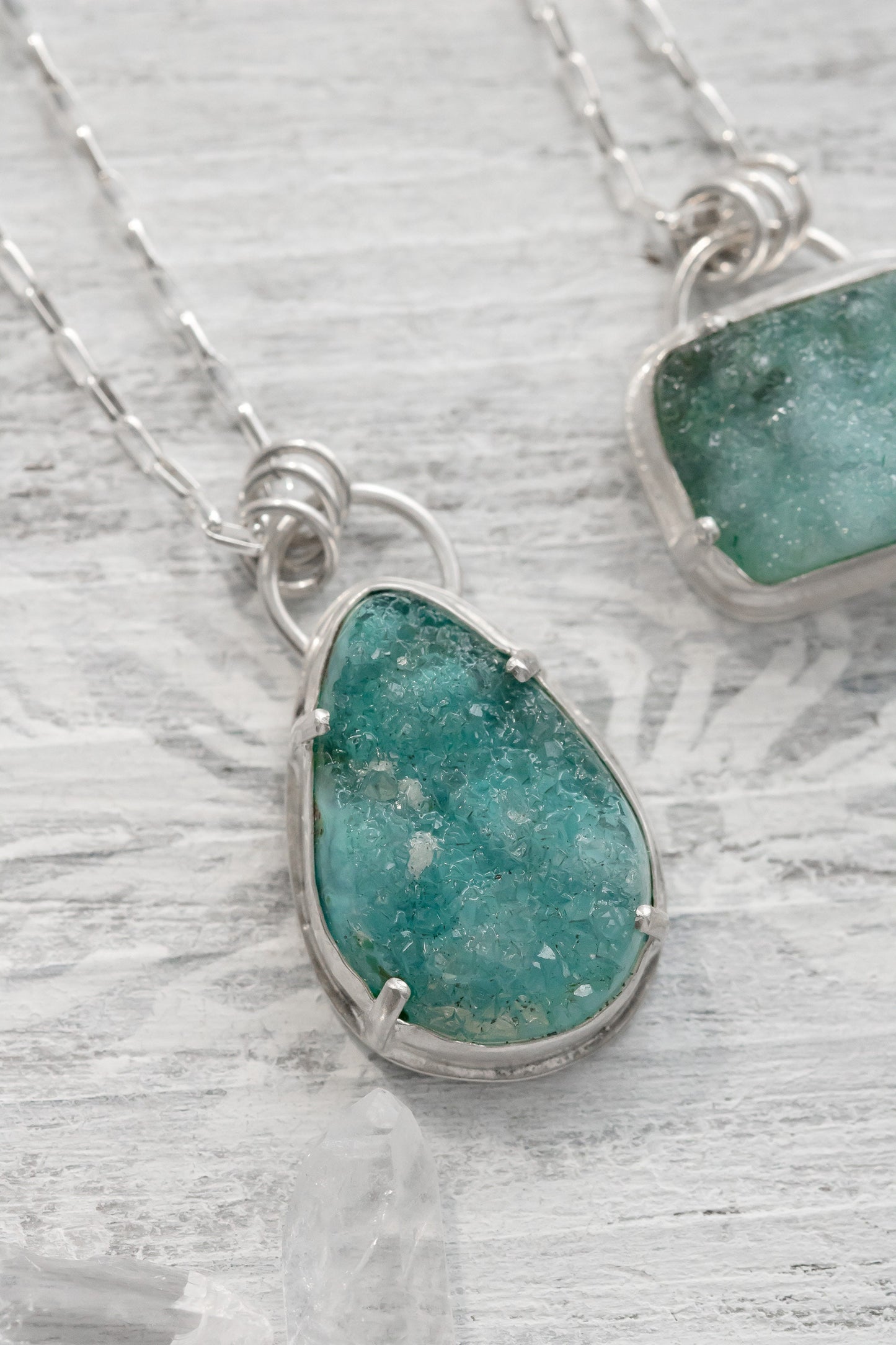 Gem Silica Chrysocolla Druzy Necklace - OOAK - One of a Kind Necklace - Sterling Silver Druzy