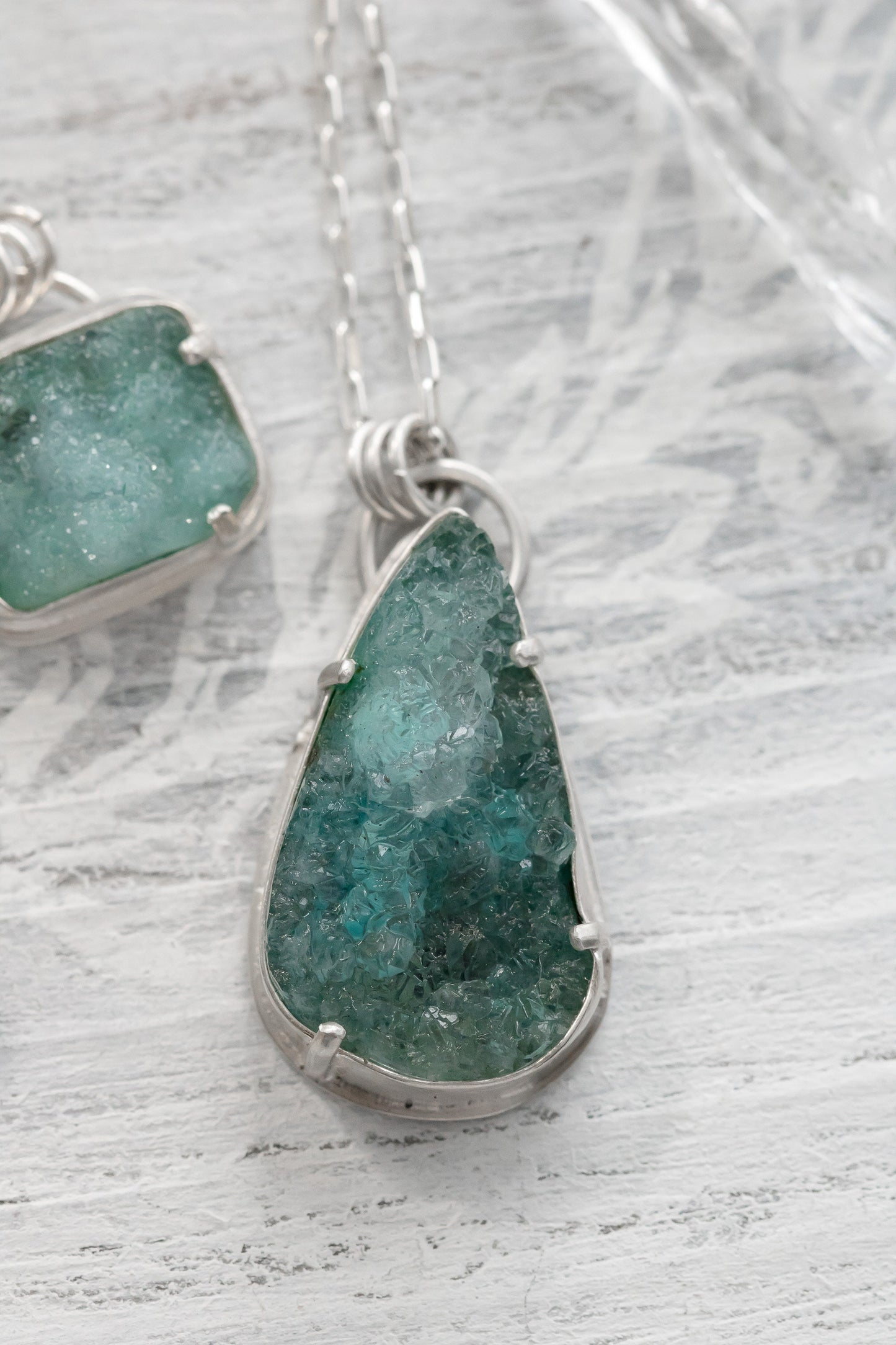 Gem Silica Chrysocolla Druzy Necklace - OOAK - One of a Kind Necklace - Sterling Silver Druzy