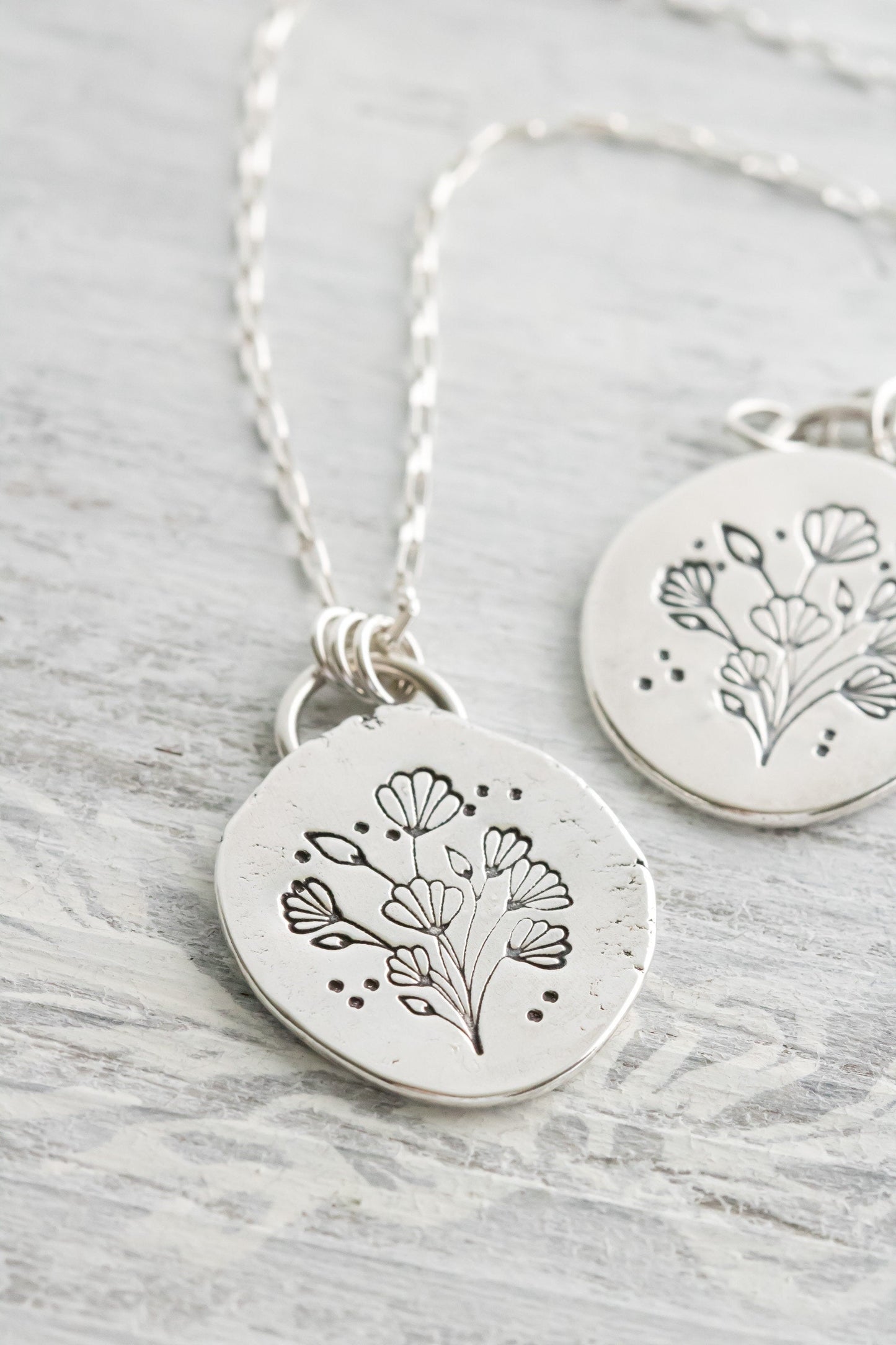 Hand Stamped Sterling Silver Wild Flowers Necklace •  Art Nouveau Flower Bouquet Necklace