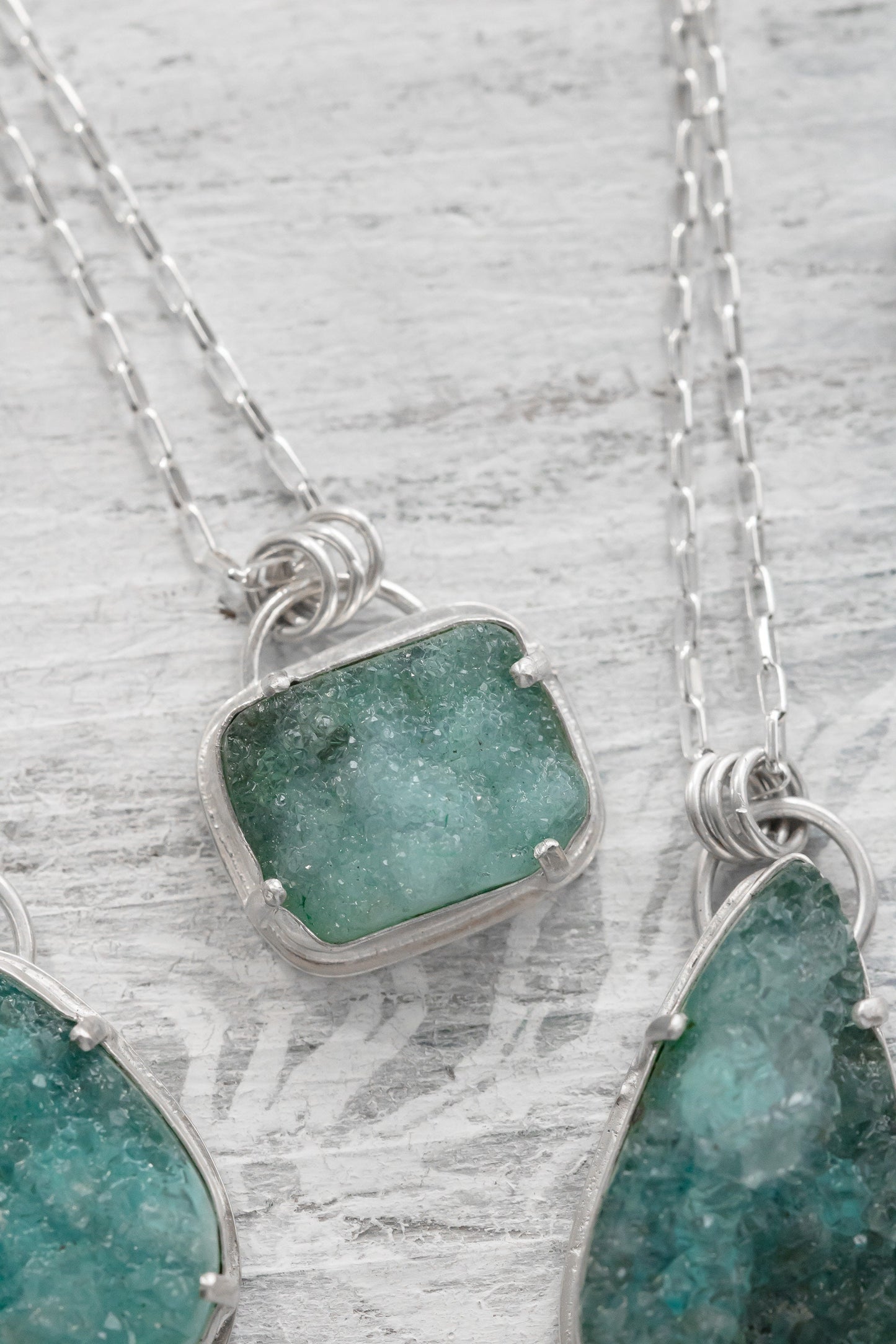 Gem Silica Chrysocolla Druzy Necklace - OOAK - One of a Kind Necklace - Sterling Silver Druzy