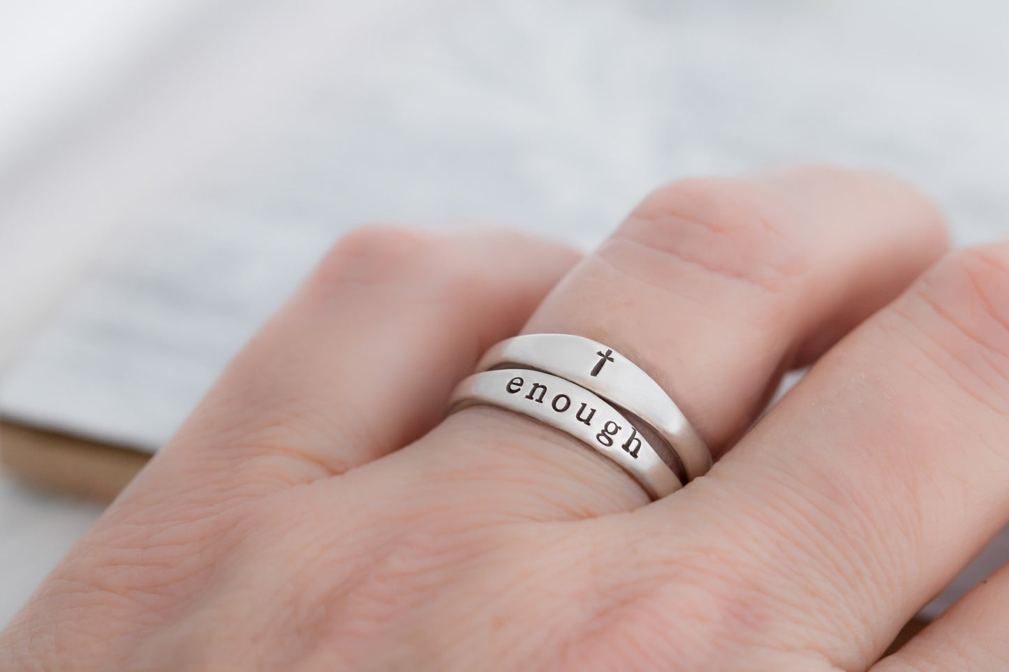 I Am Enough Sterling Silver Affirmation Ring • Encouragement Gift • Cross Rings For Women • Christian Rings For Women  •  Religious Jewelry