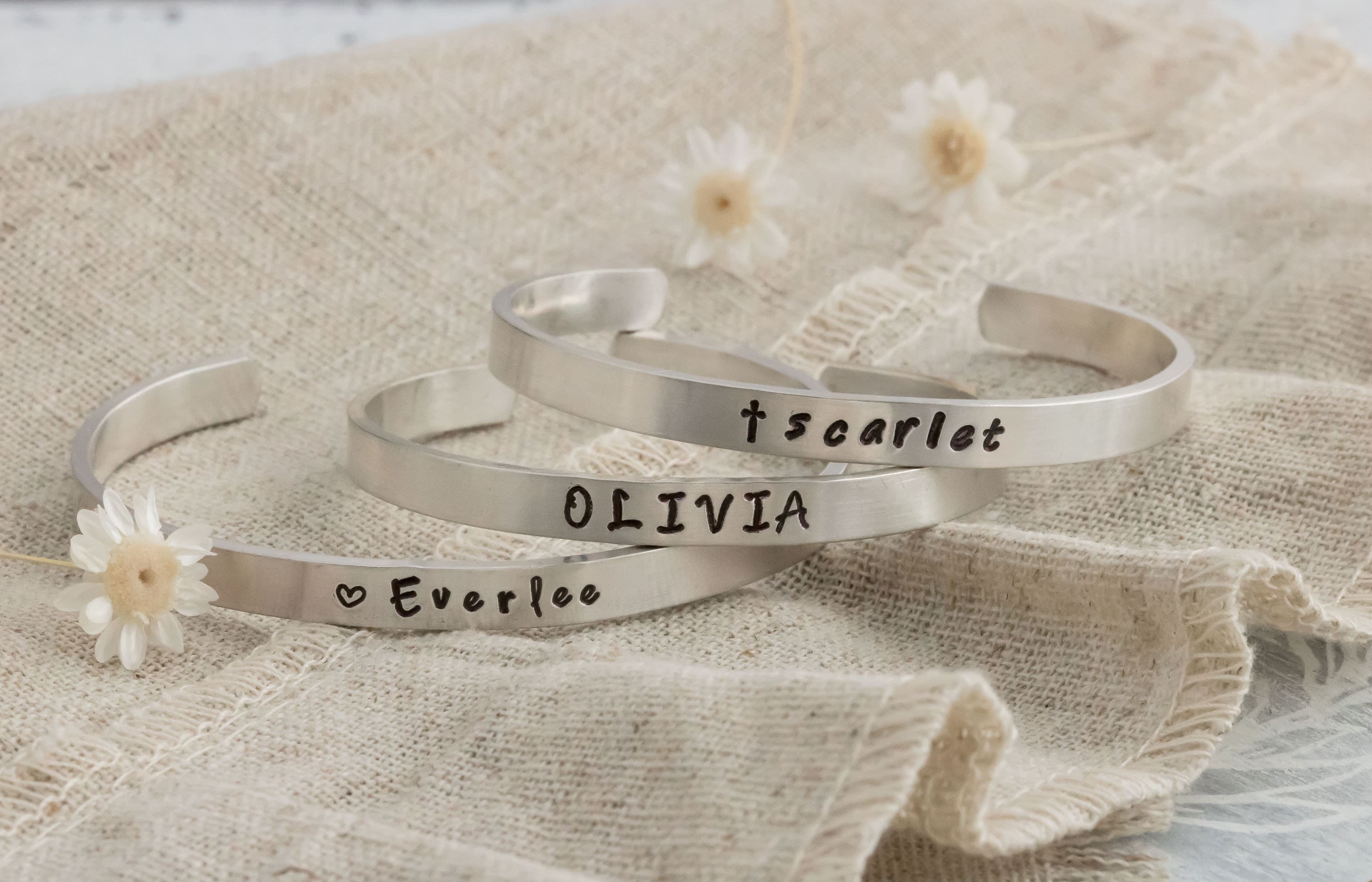 Baby Cuff Bracelet Sterling Silver Personalized - Gift for Toddler - New Mommy Jewelry - Hand Stamped Names Birth Date Custom deals Handcrafted