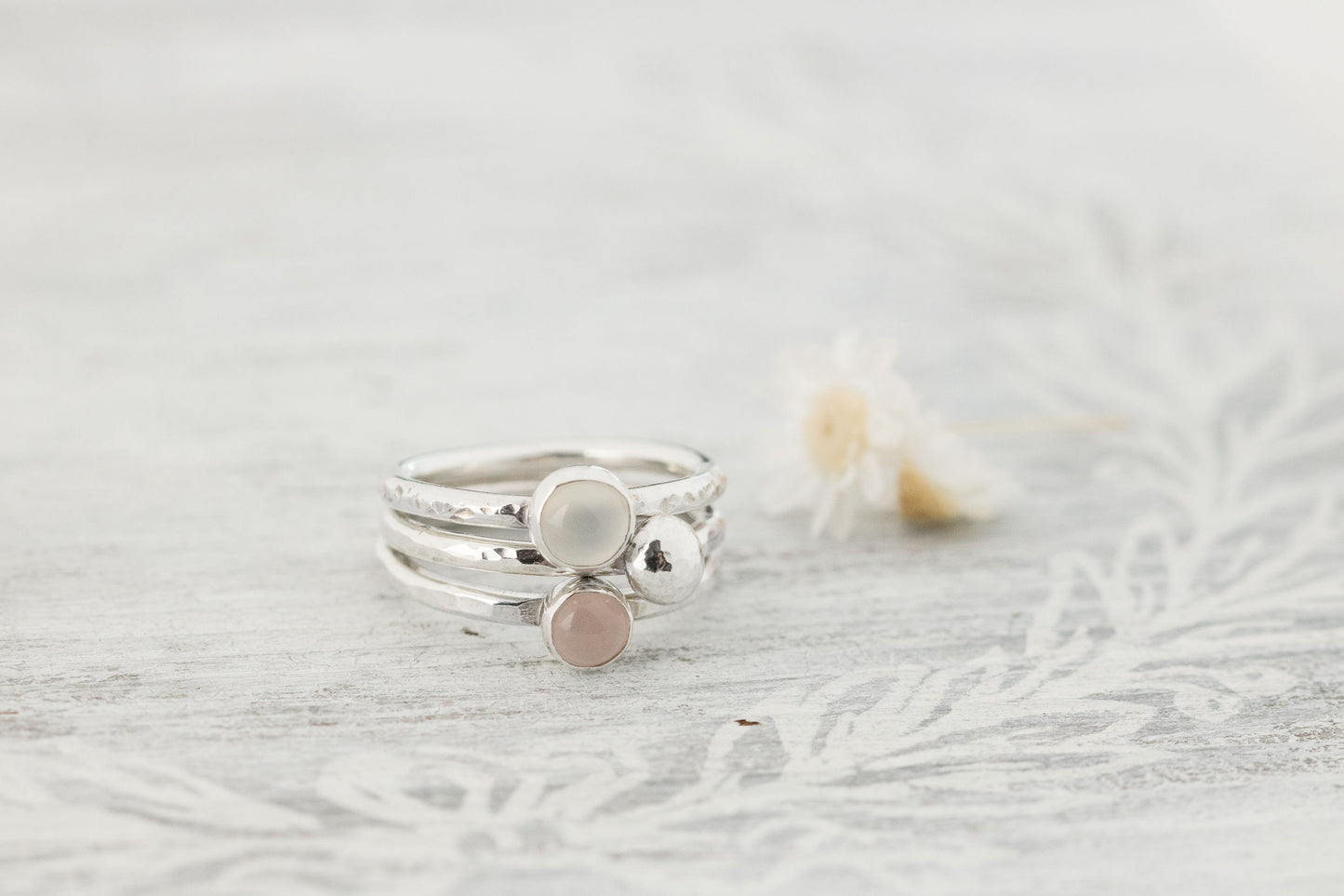 Sterling Silver Rings For Women, Rose Quartz Ring, Pink Quartz Crystal Ring, Moonstone Ring, Silver Stacking Ring, Pink Gemstone Ring, Boho