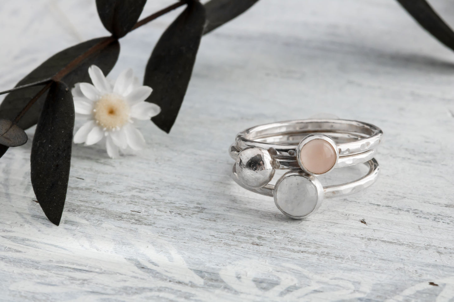 Sterling Silver Rings For Women, Rose Quartz Ring, Pink Quartz Crystal Ring, Moonstone Ring, Silver Stacking Ring, Pink Gemstone Ring, Boho