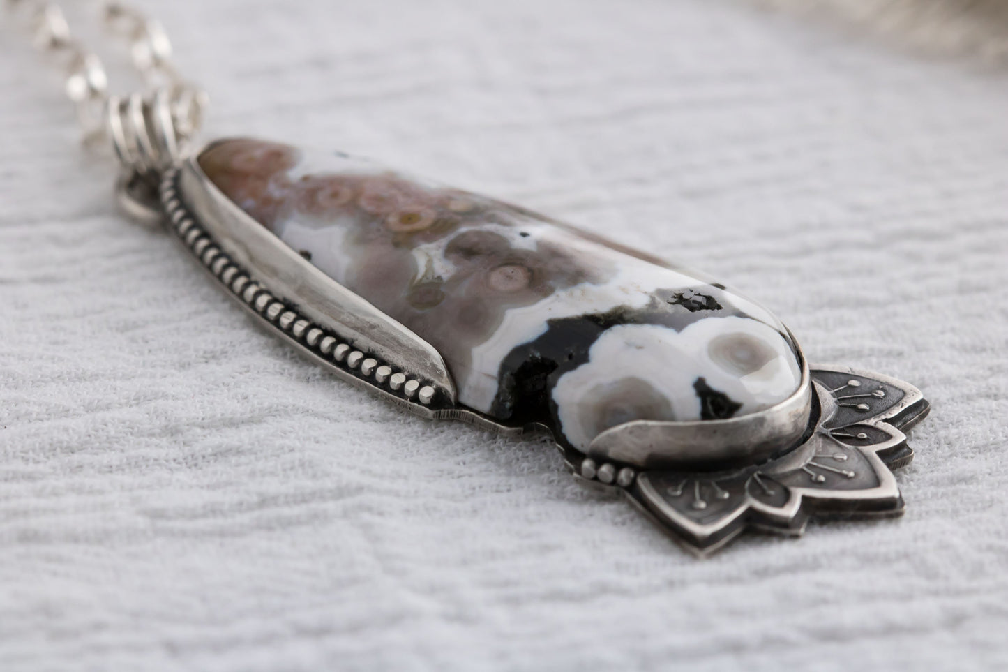 Sterling Silver Ocean Jasper with Druzy Pendant • Statement Necklace • Collector Stone • Big Artisan Statement Necklace