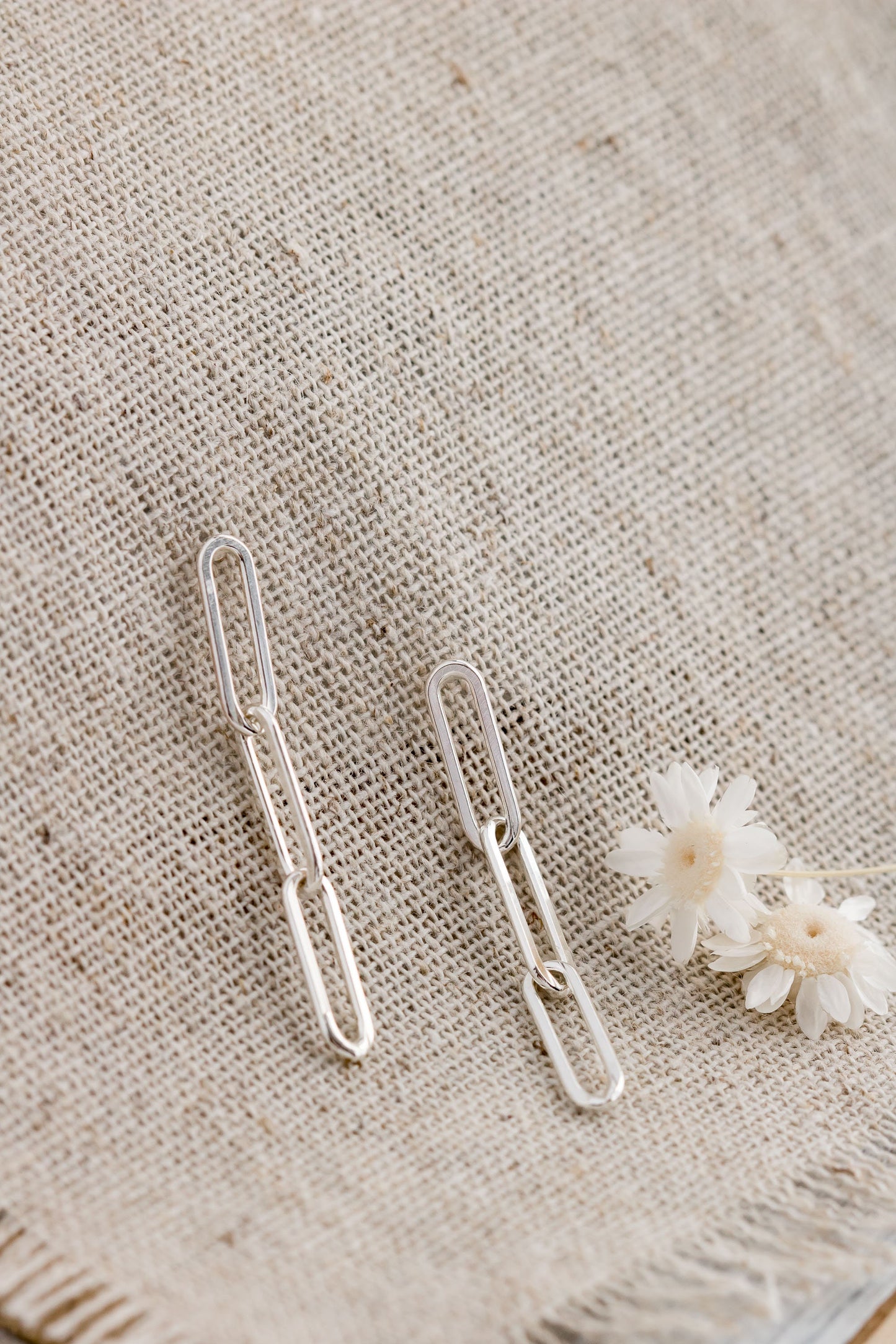Sterling Silver Paperclip Chain Earrings • Elongated Chain Earrings