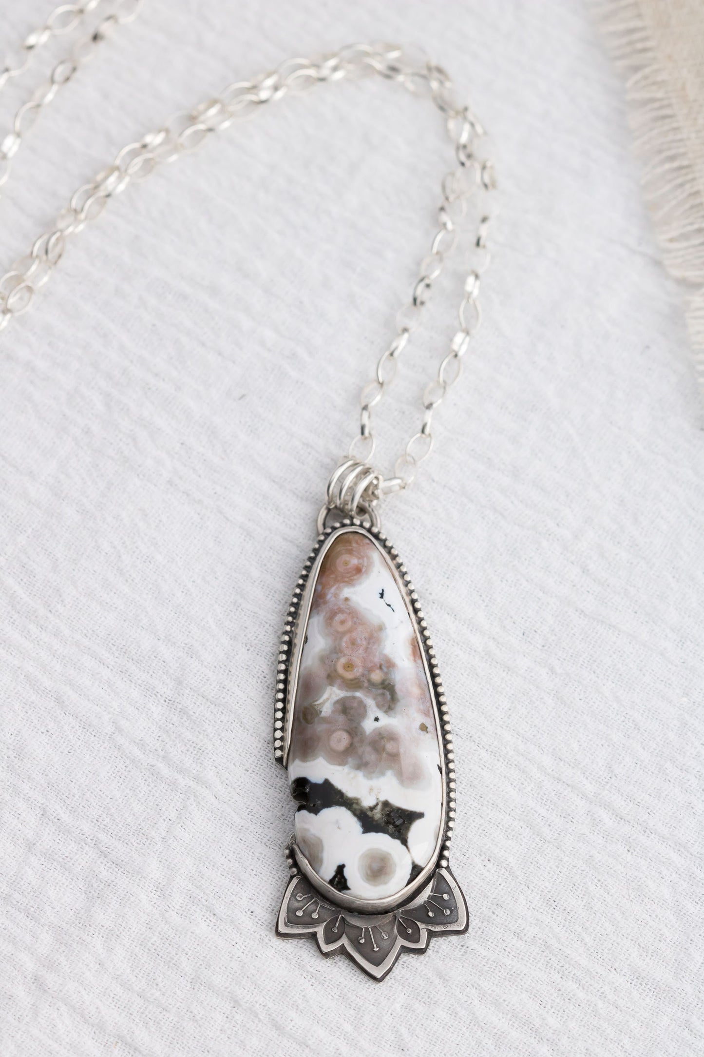 Sterling Silver Ocean Jasper with Druzy Pendant • Statement Necklace • Collector Stone • Big Artisan Statement Necklace