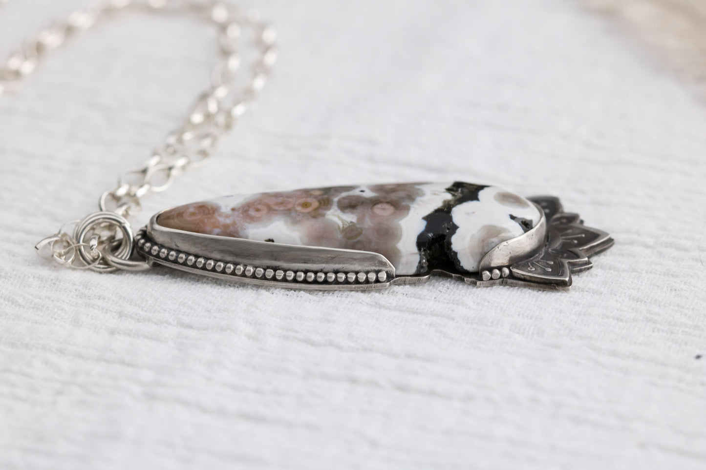 Sterling Silver Ocean Jasper with Druzy Pendant • Statement Necklace • Collector Stone • Big Artisan Statement Necklace