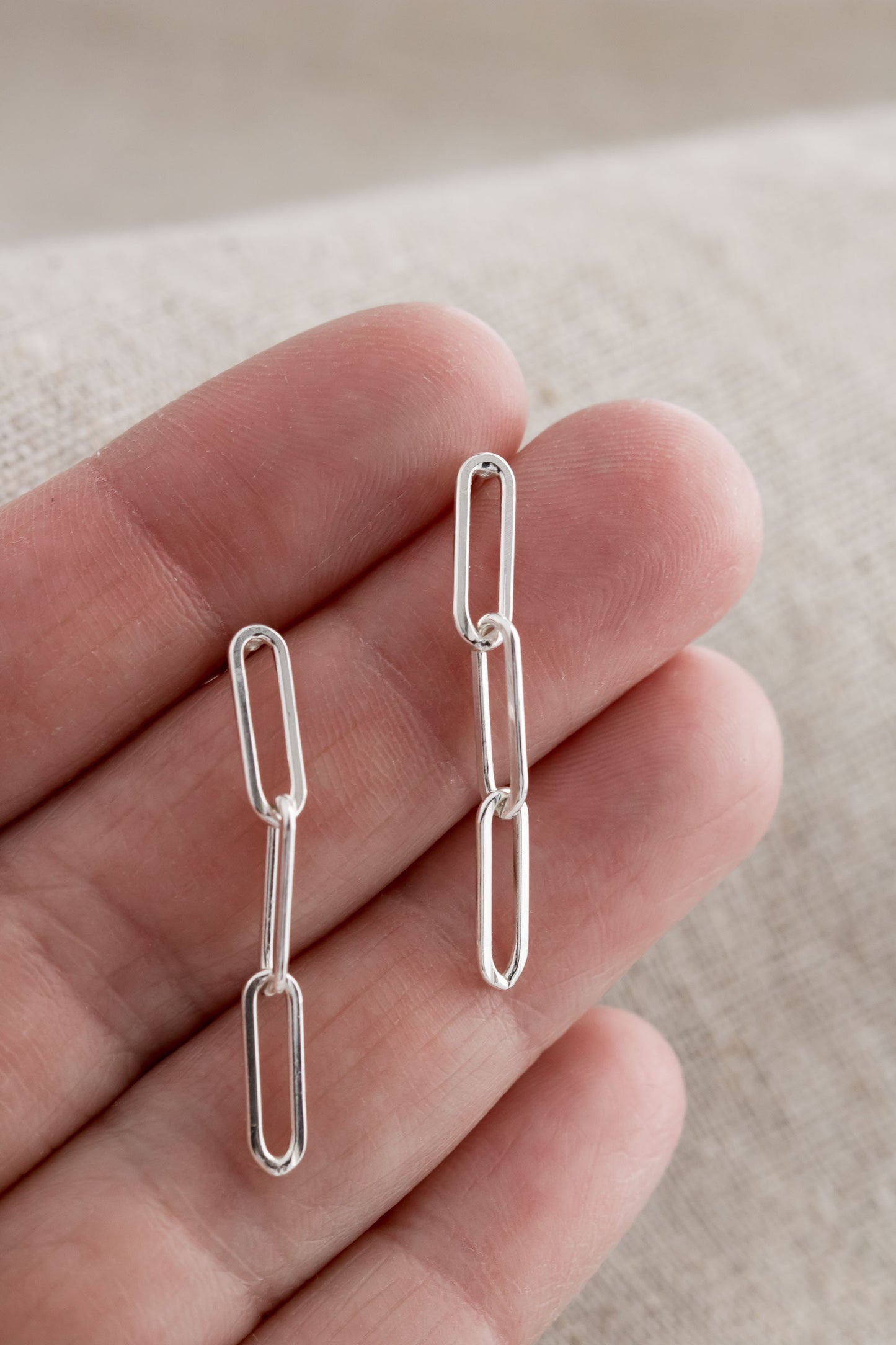 Sterling Silver Paperclip Chain Earrings • Elongated Chain Earrings